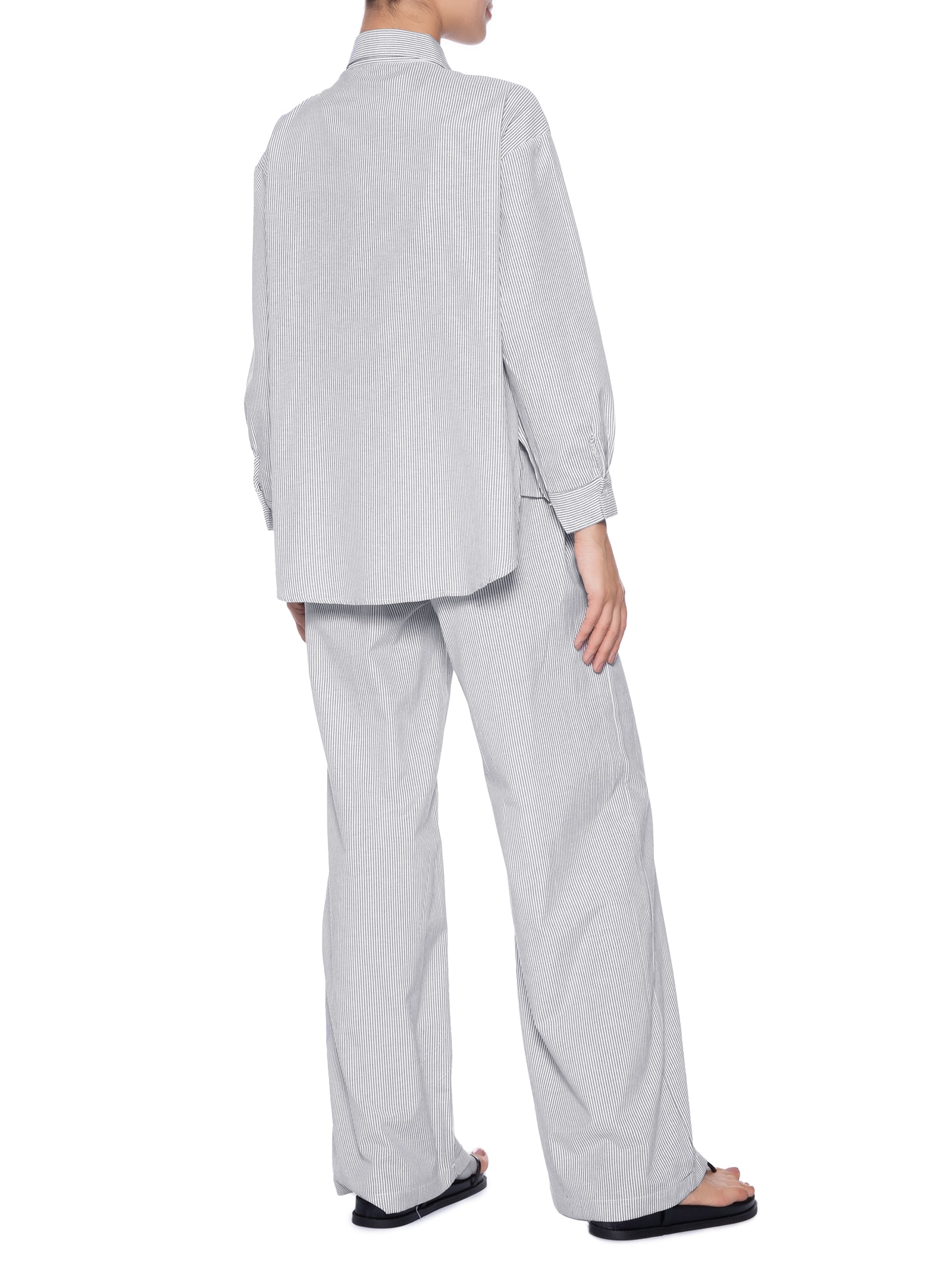 Conjunto Feminino Listrado Camisa E Calça Preto Basiq