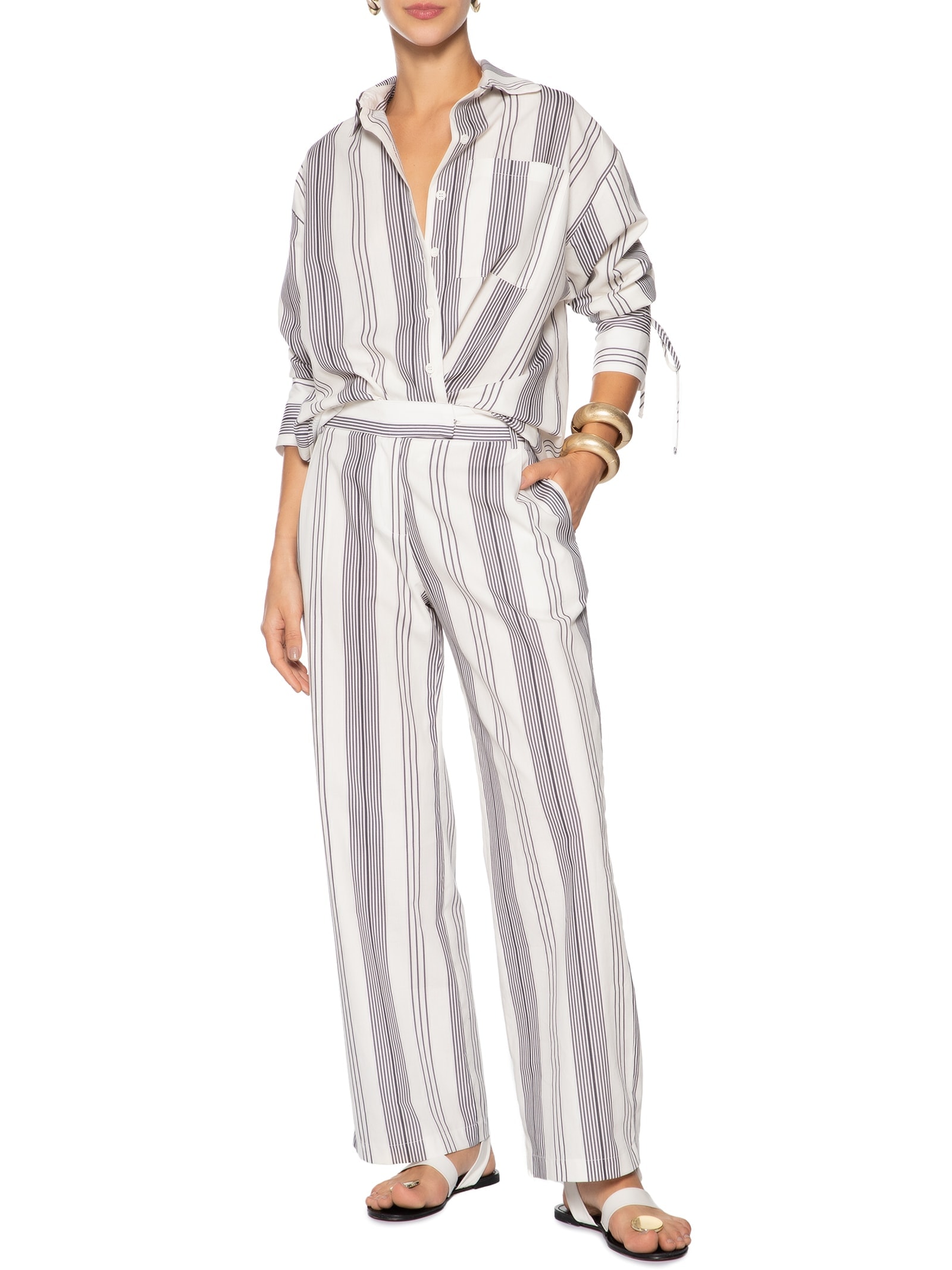 Conjunto Feminino Listrado Off White '2Essential