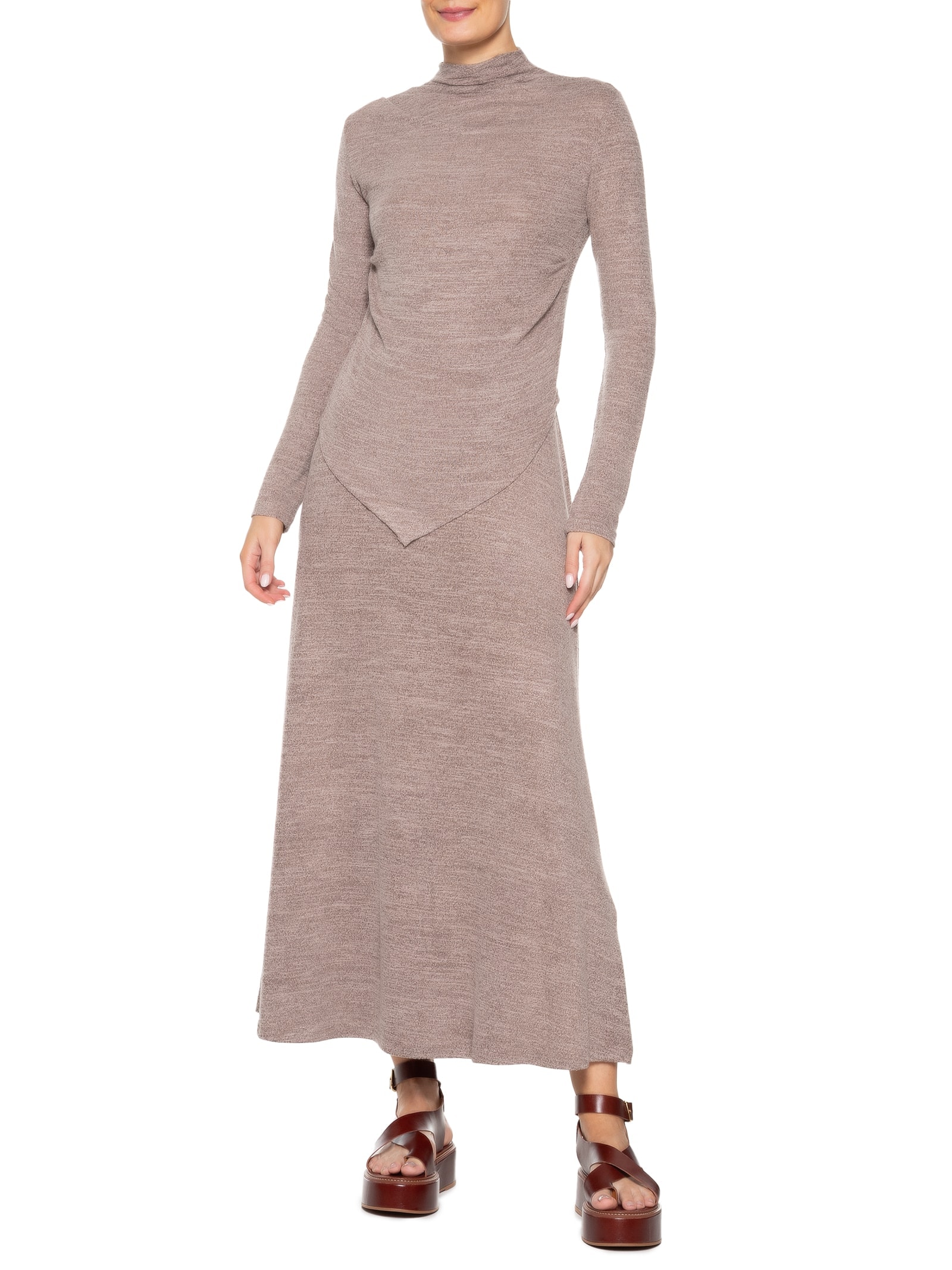 Conjunto Feminino Malha Blusa Manga Longa Marrom    Basiq