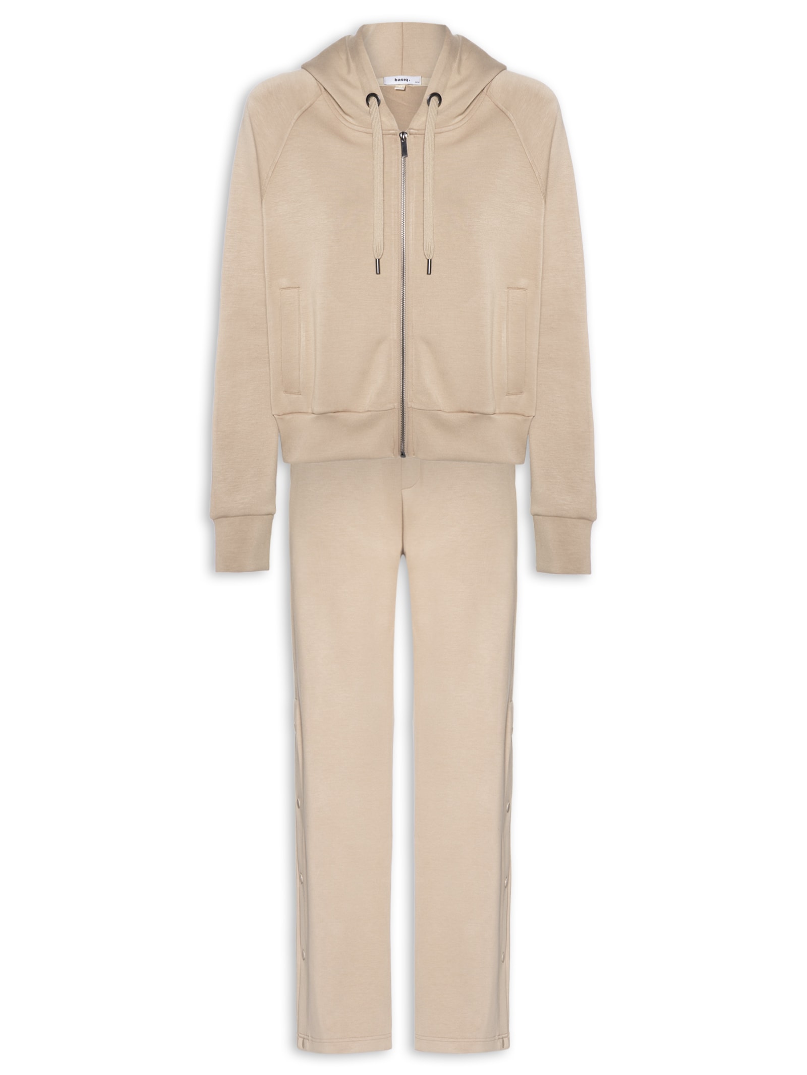 Conjunto Feminino Moletom Comfy Com Botões Bege Basiq