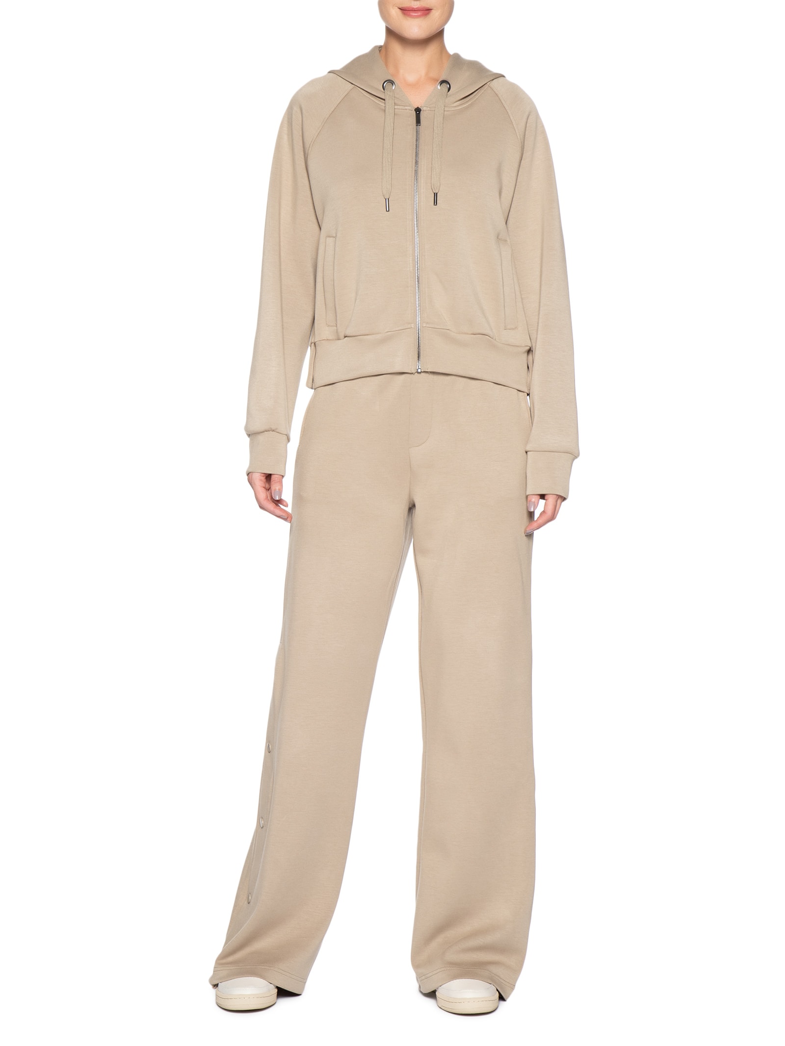 Conjunto Feminino Moletom Comfy Com Botões Bege Basiq