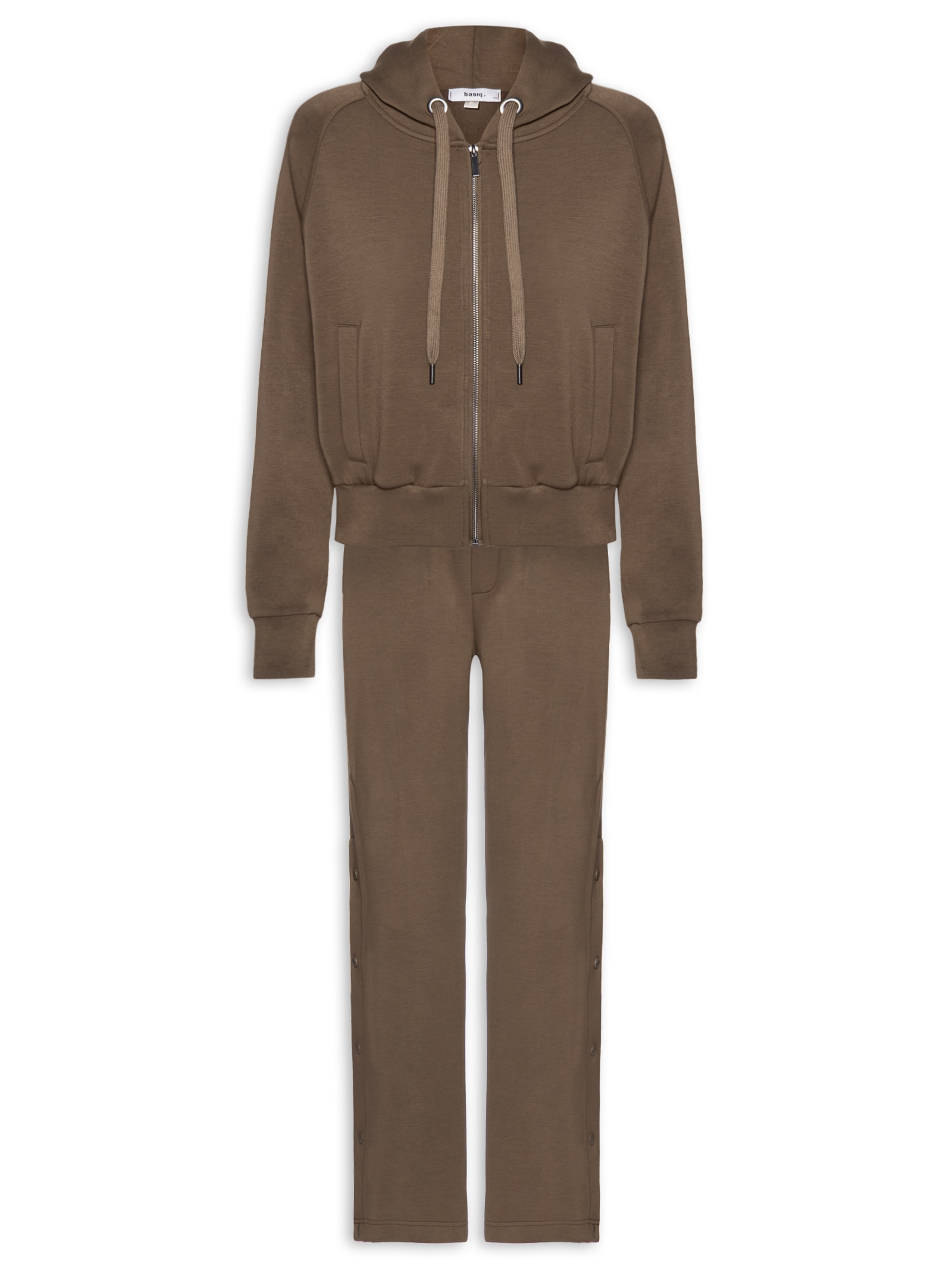 Conjunto Feminino Moletom Comfy Com Botões Marrom Basiq