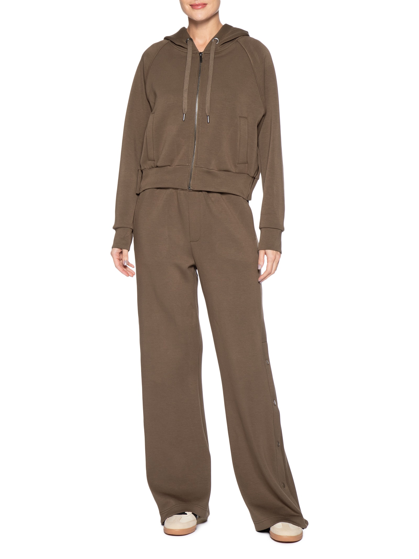 Conjunto Feminino Moletom Comfy Com Botões Marrom Basiq