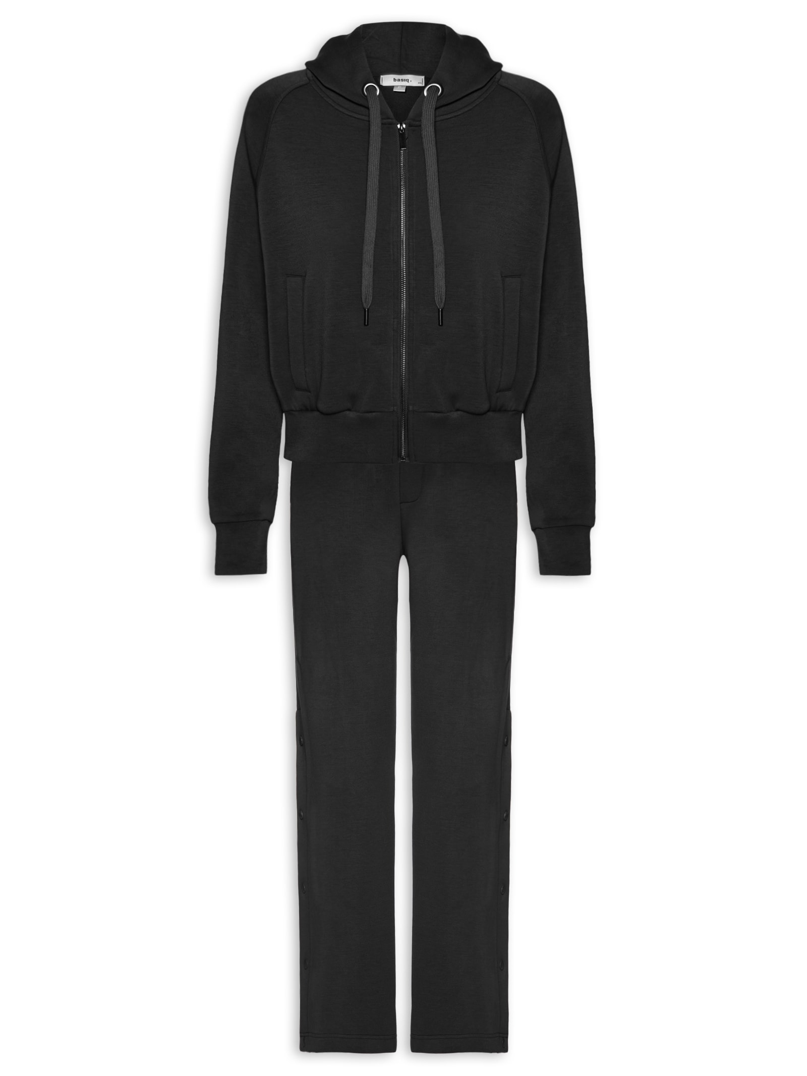 Conjunto Feminino Moletom Comfy Com Botões Preto Basiq