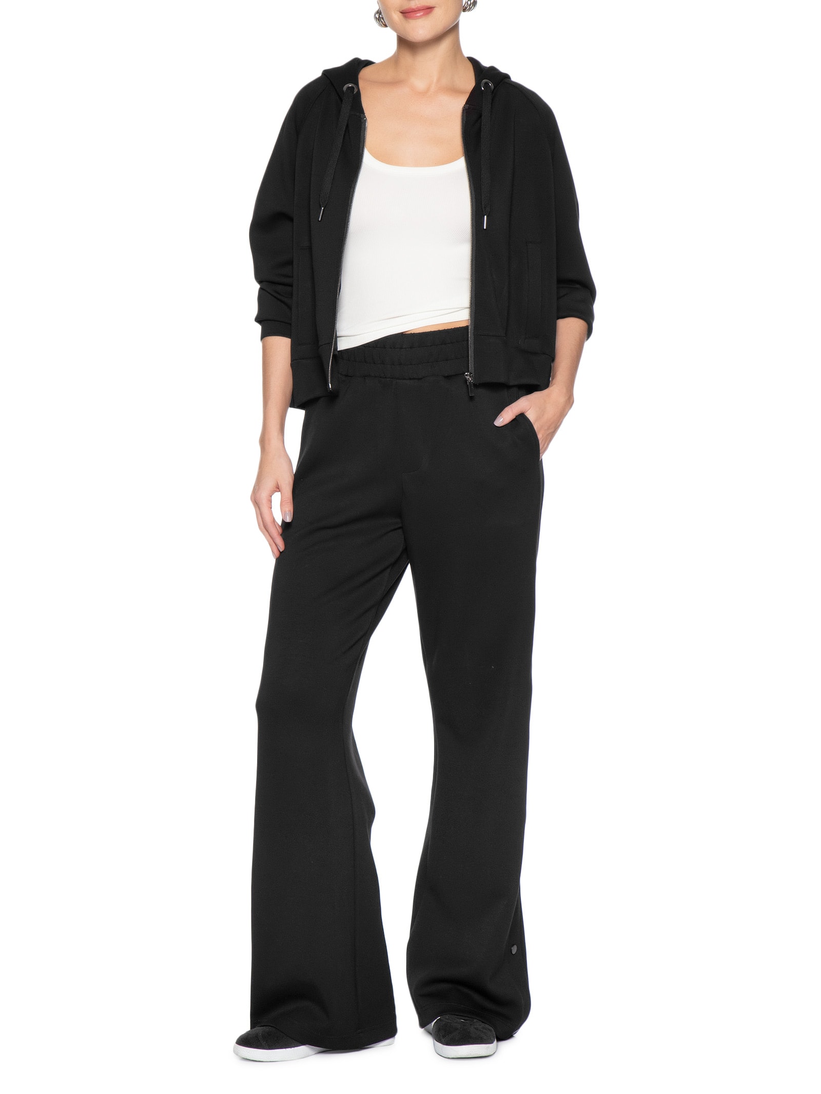 Conjunto Feminino Moletom Comfy Com Botões Preto Basiq