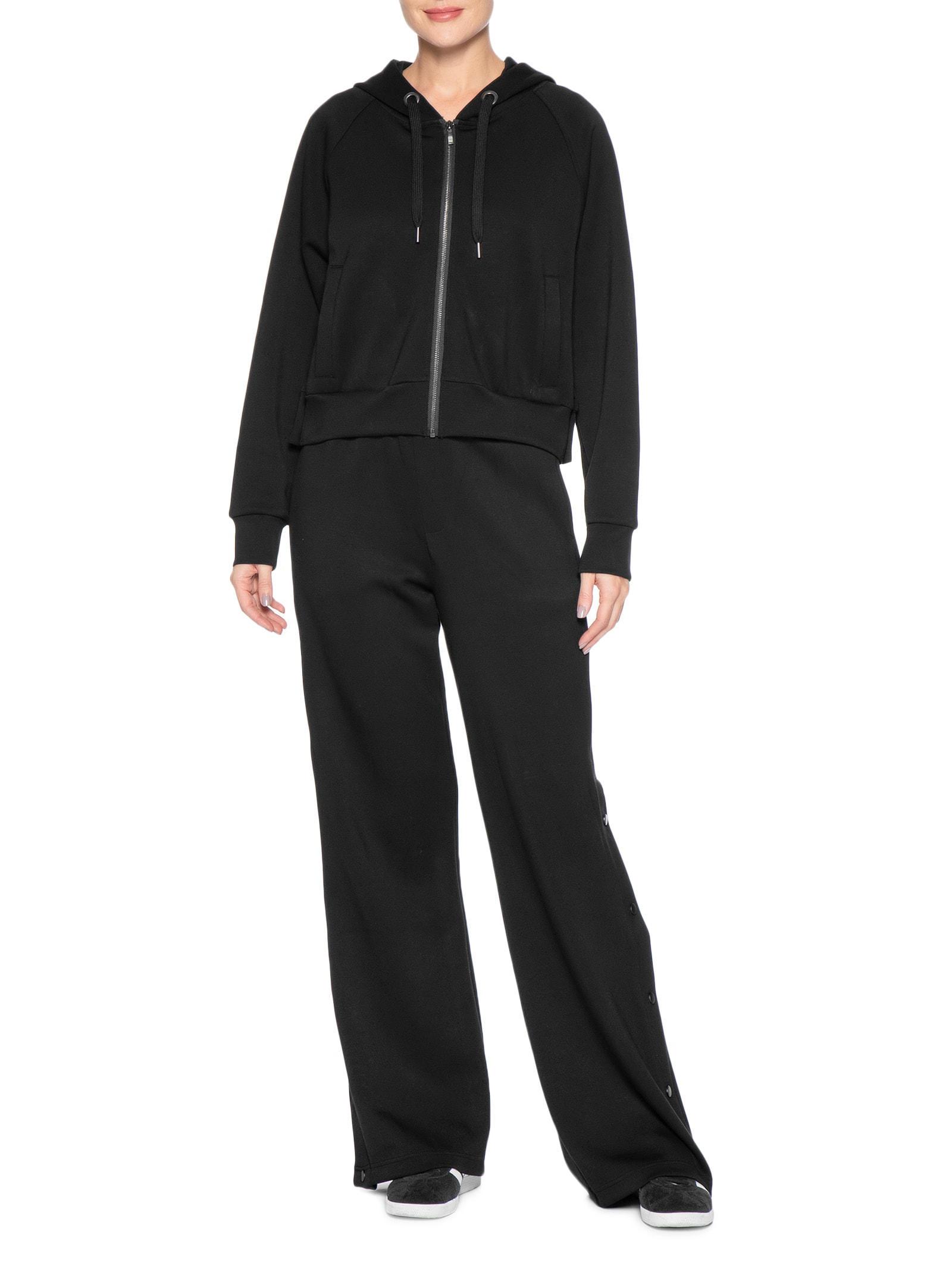 Conjunto Feminino Moletom Comfy Com Botões Preto Basiq