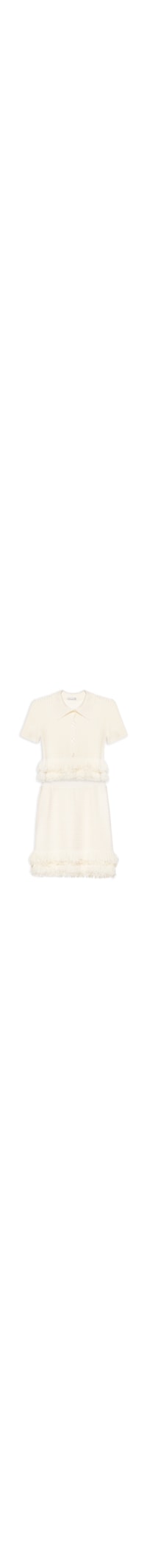 Conjunto Feminino Polo E Saia Curta Com Franjas Em Tricot - Off White