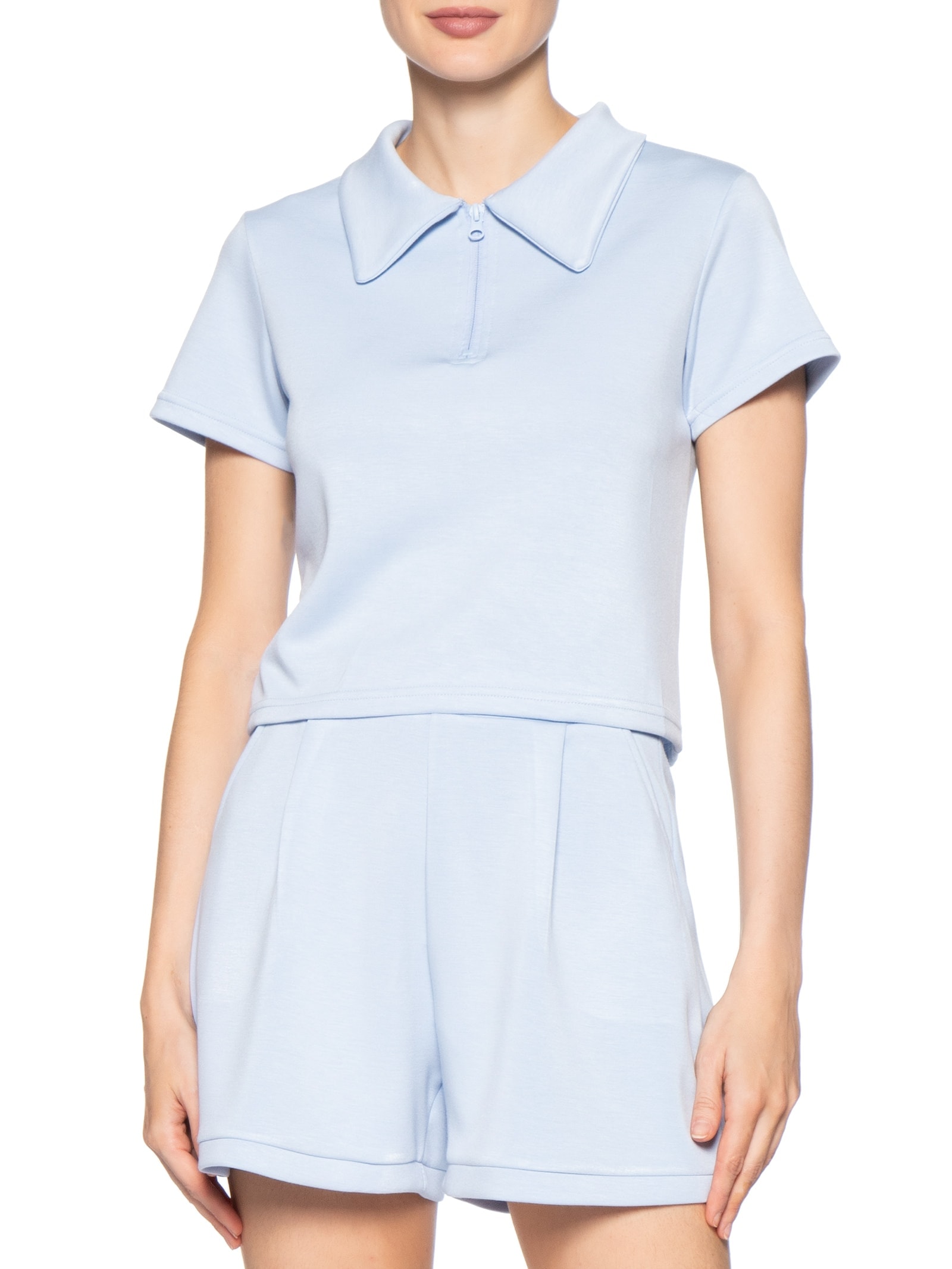 Conjunto Feminino Polo e Short Comfy Azul Basiq