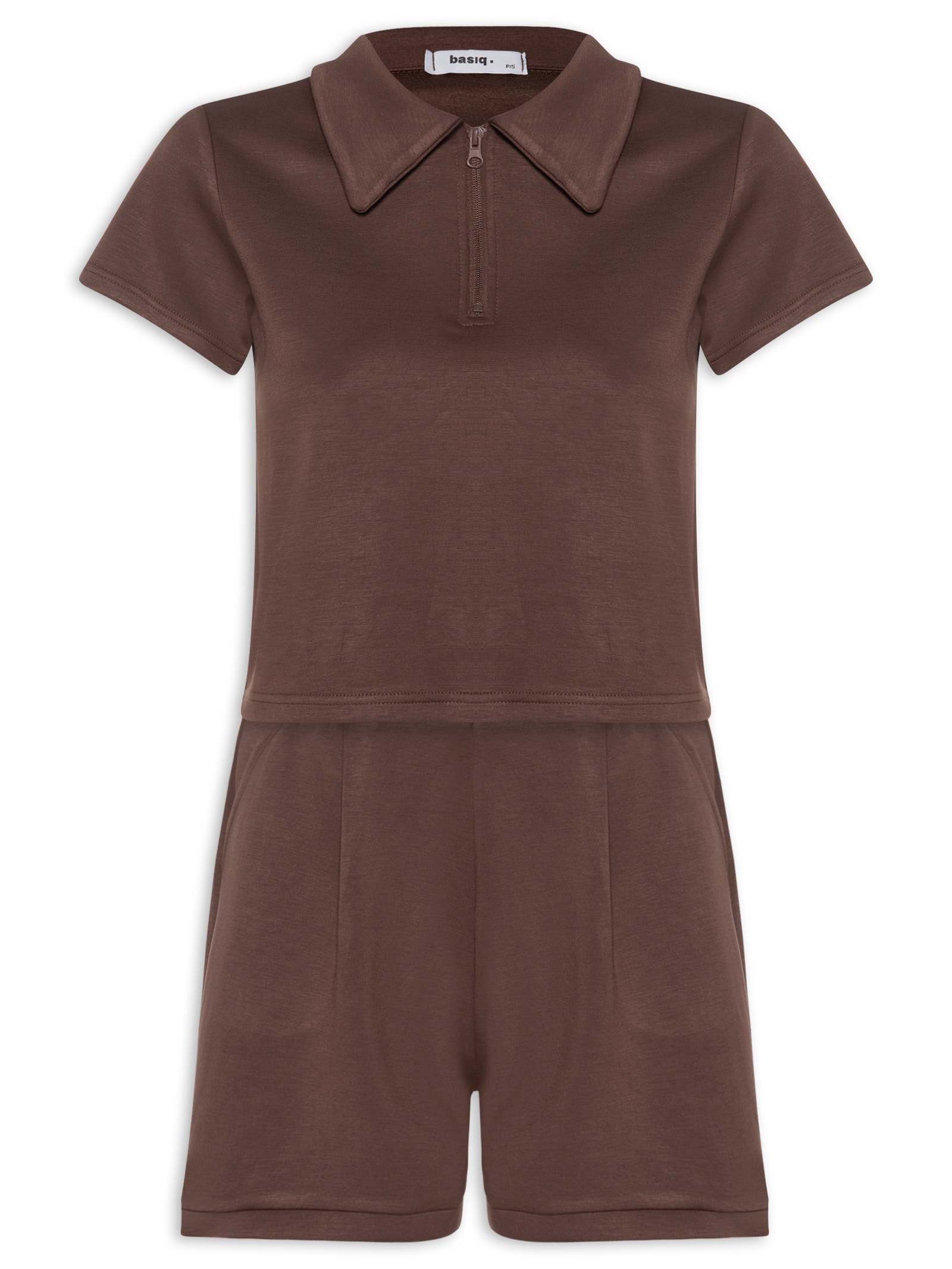 Conjunto Feminino Polo e Short Comfy Marrom Basiq