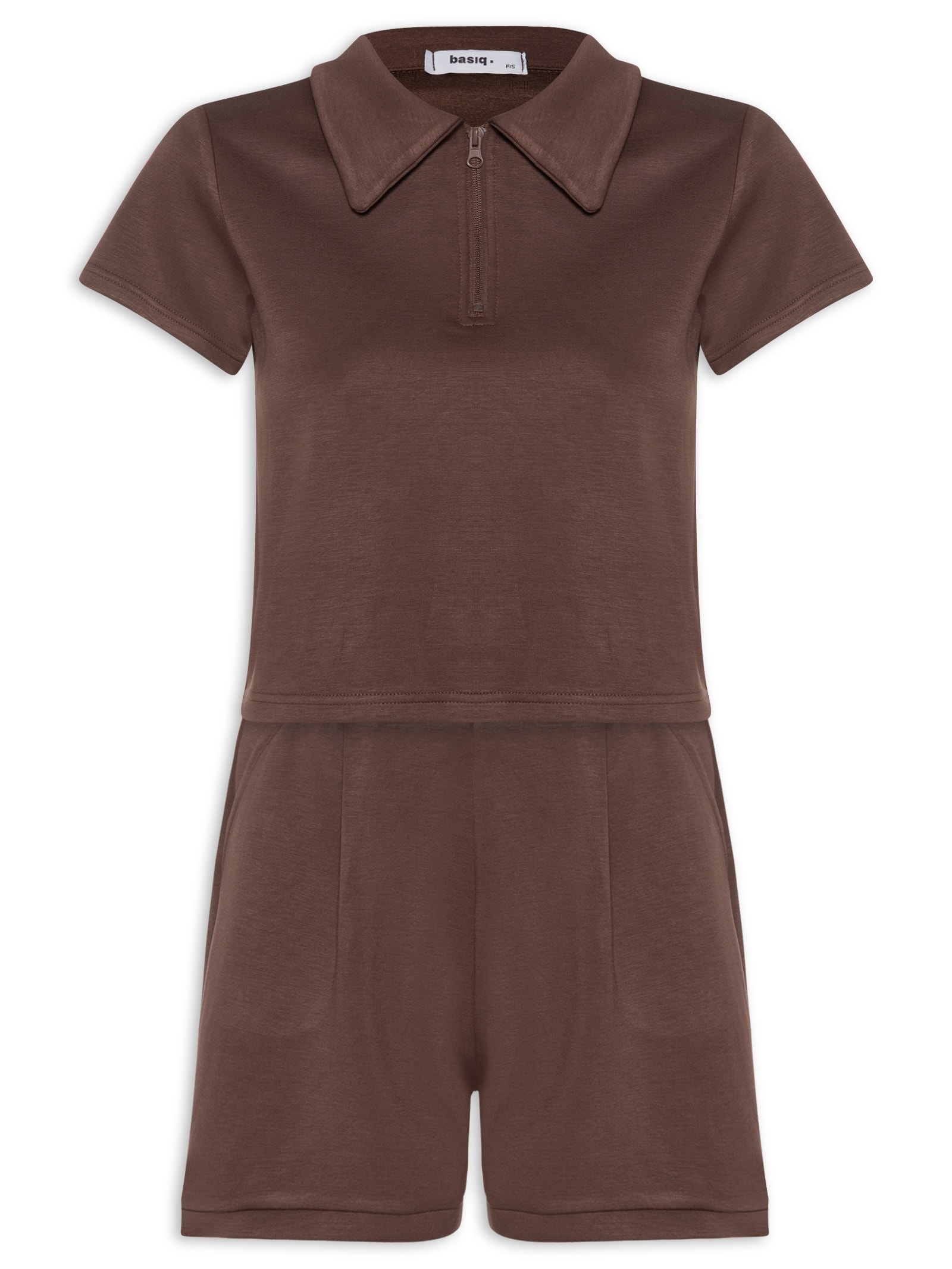 Conjunto Feminino Polo e Short Comfy Marrom Basiq