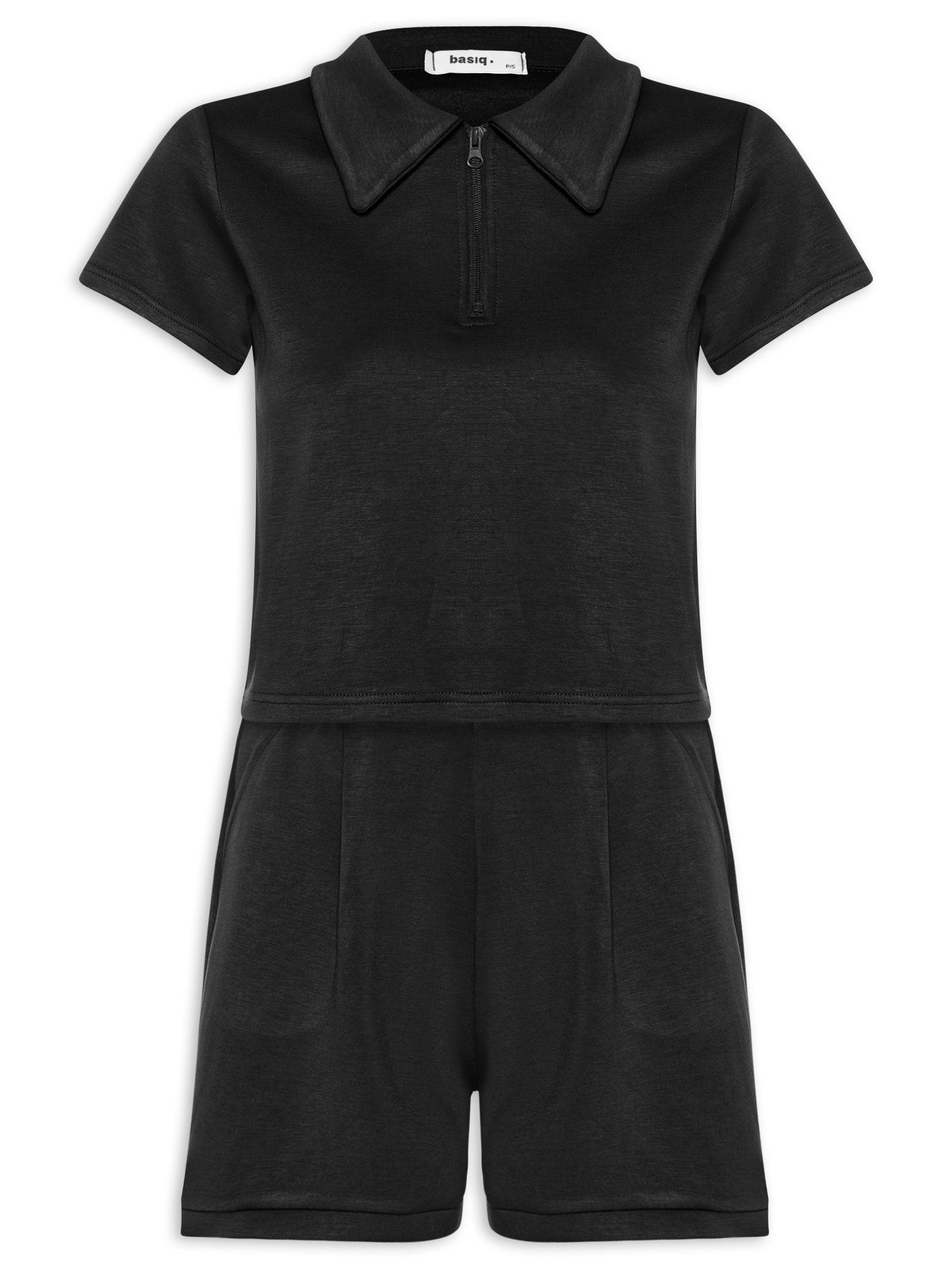 Conjunto Feminino Polo e Short Comfy Preto Basiq