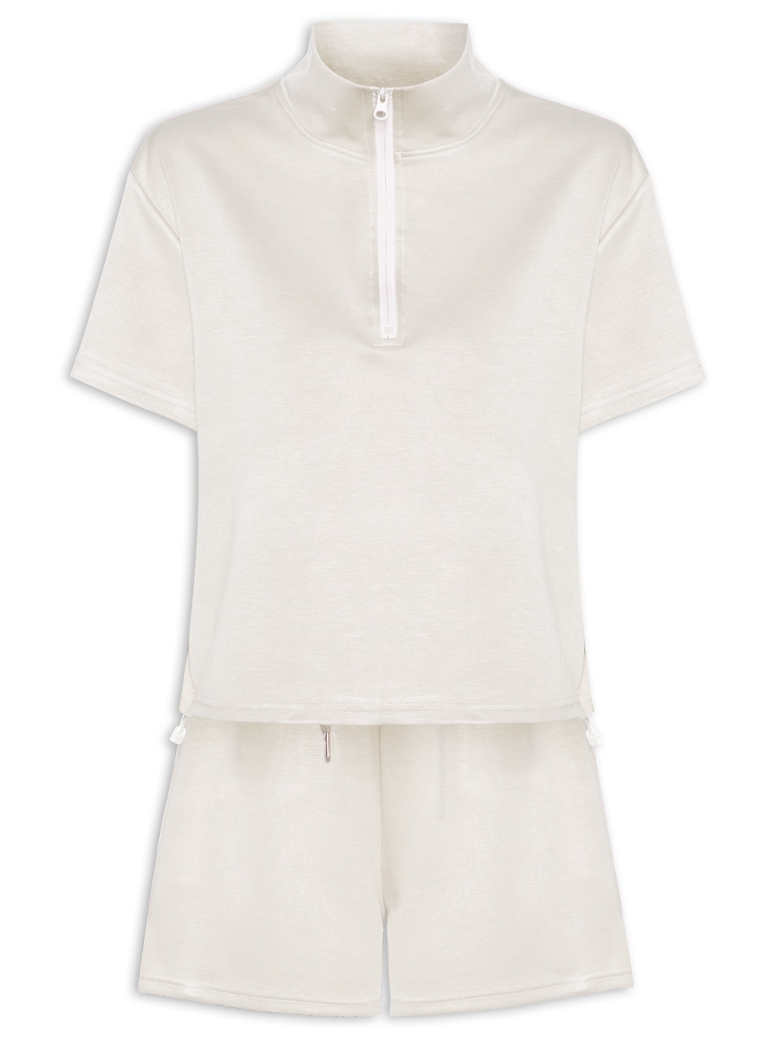 Conjunto Feminino Polo E Shorts Bege Basiq