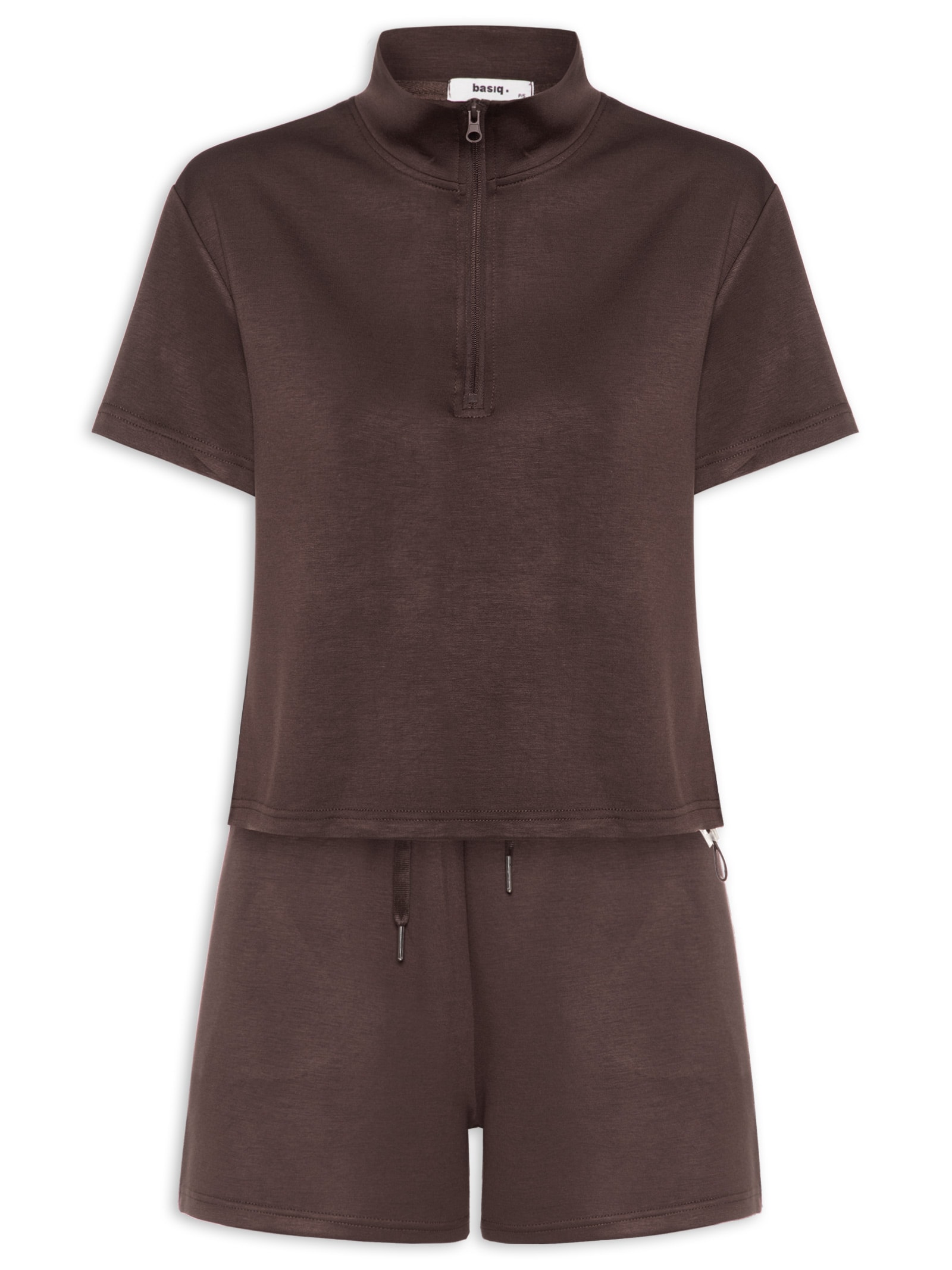 Conjunto Feminino Polo E Shorts Marrom Basiq