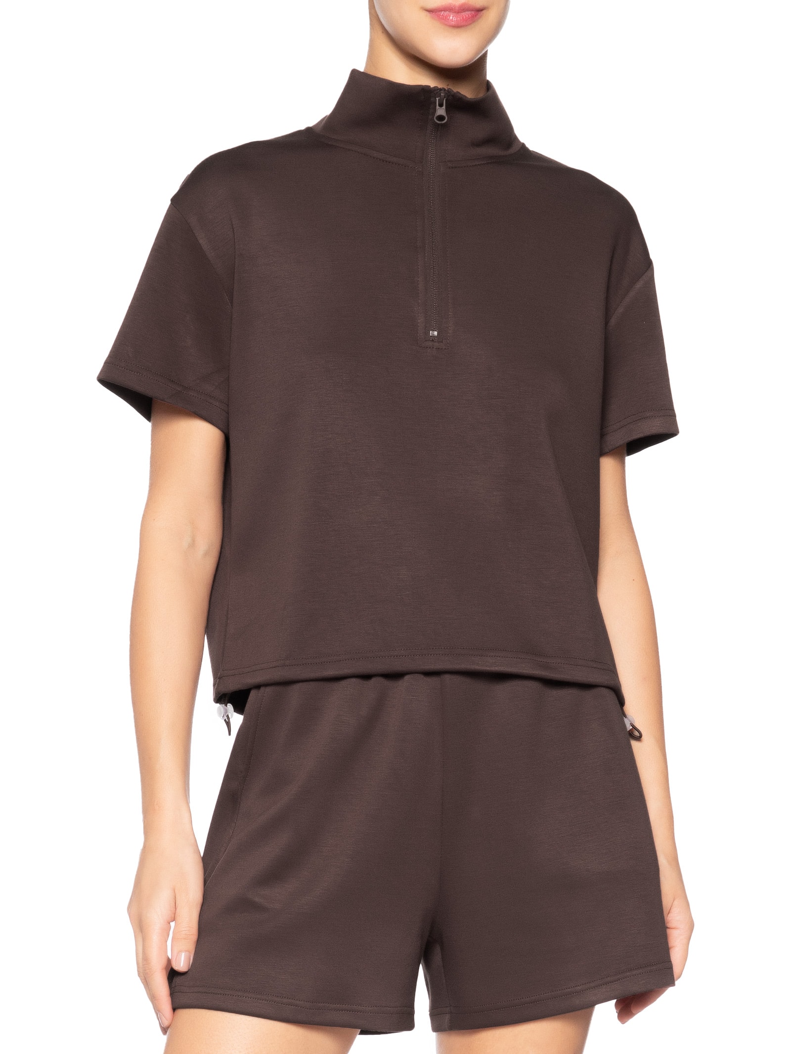 Conjunto Feminino Polo E Shorts Marrom Basiq