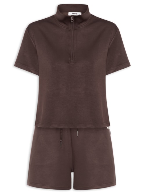 Conjunto Feminino Polo E Shorts - Marrom
