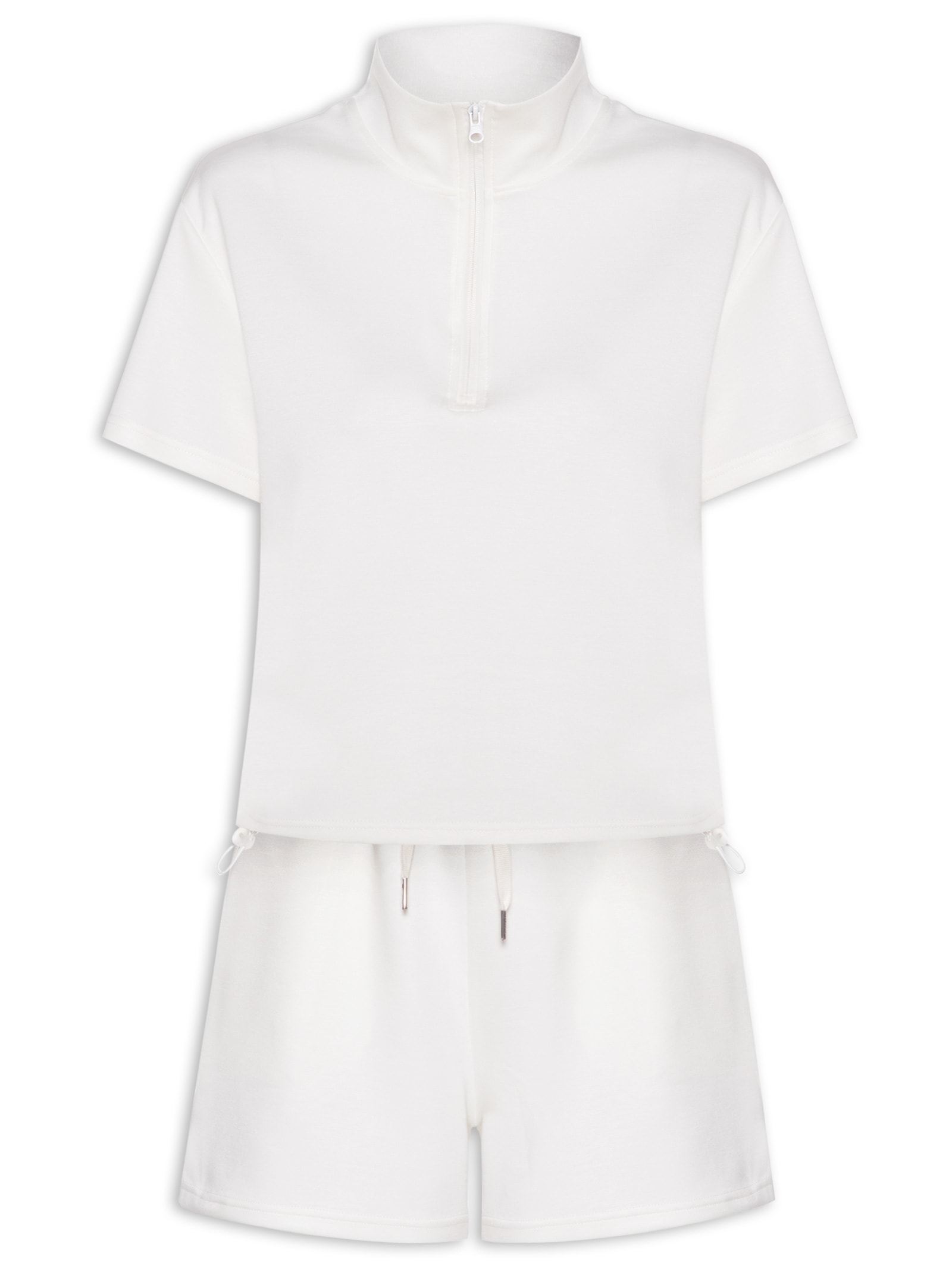 Conjunto Feminino Polo E Shorts Off White Basiq
