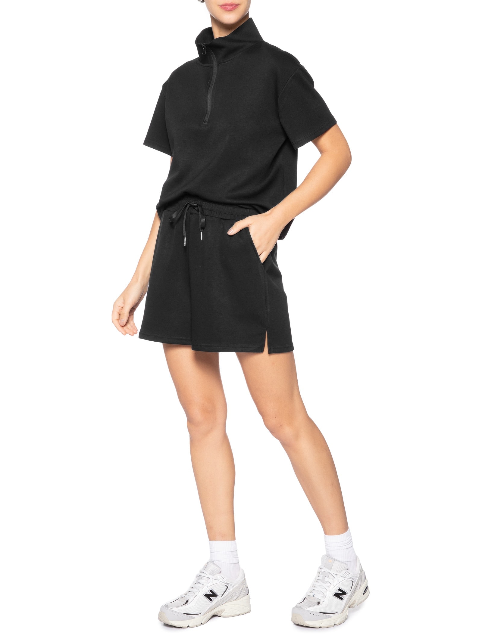 Conjunto Feminino Polo E Shorts Preto Basiq