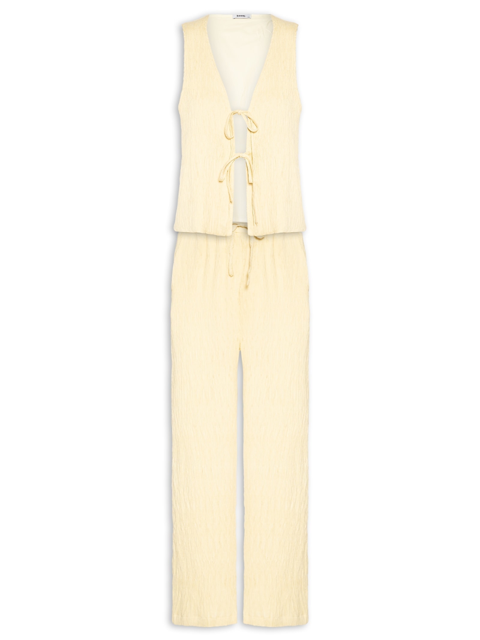 Conjunto Feminino Regata Amarração Calça Reta Amarelo Basiq