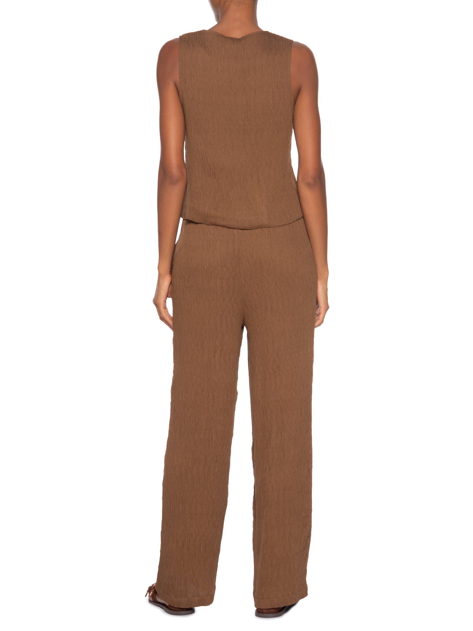 Conjunto Feminino Regata Amarração Calça Reta Marrom Basiq