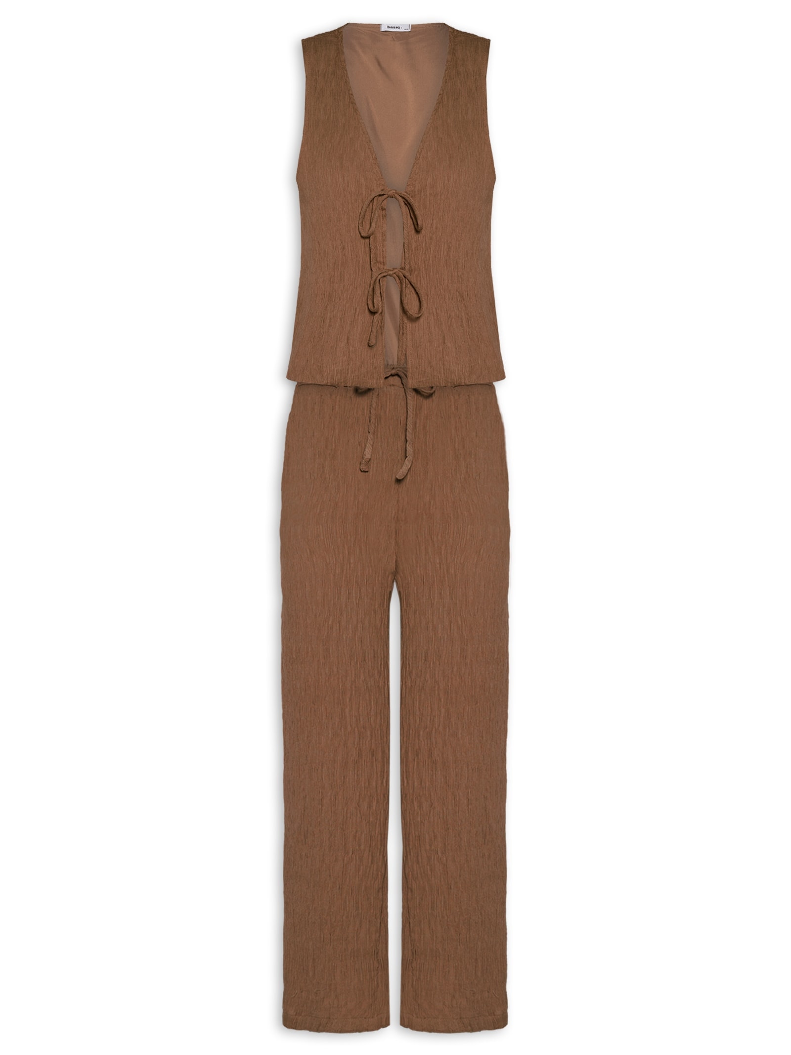 Conjunto Feminino Regata Amarração Calça Reta Marrom Basiq