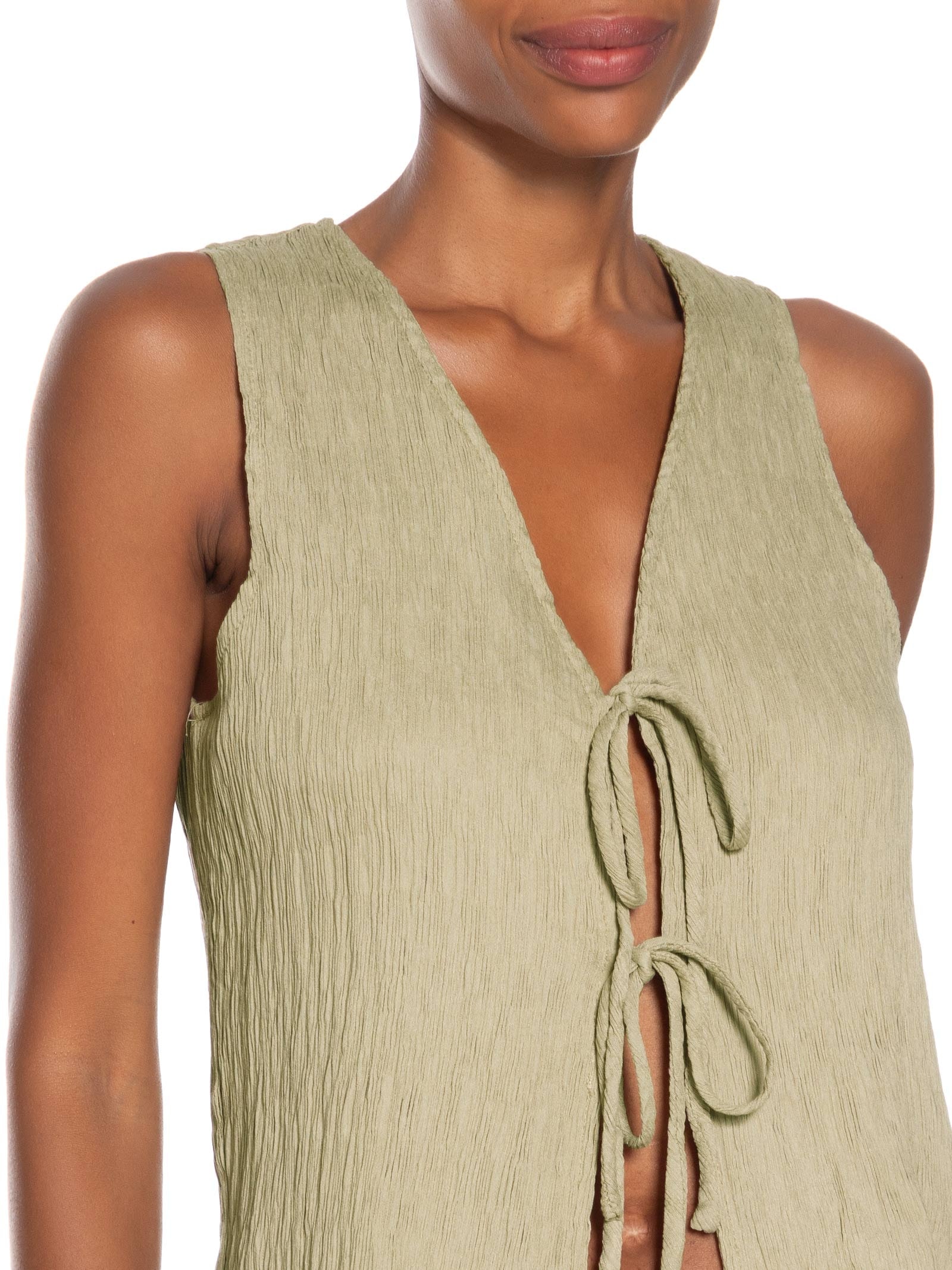 Conjunto Feminino Regata Amarração Calça Reta Verde Basiq