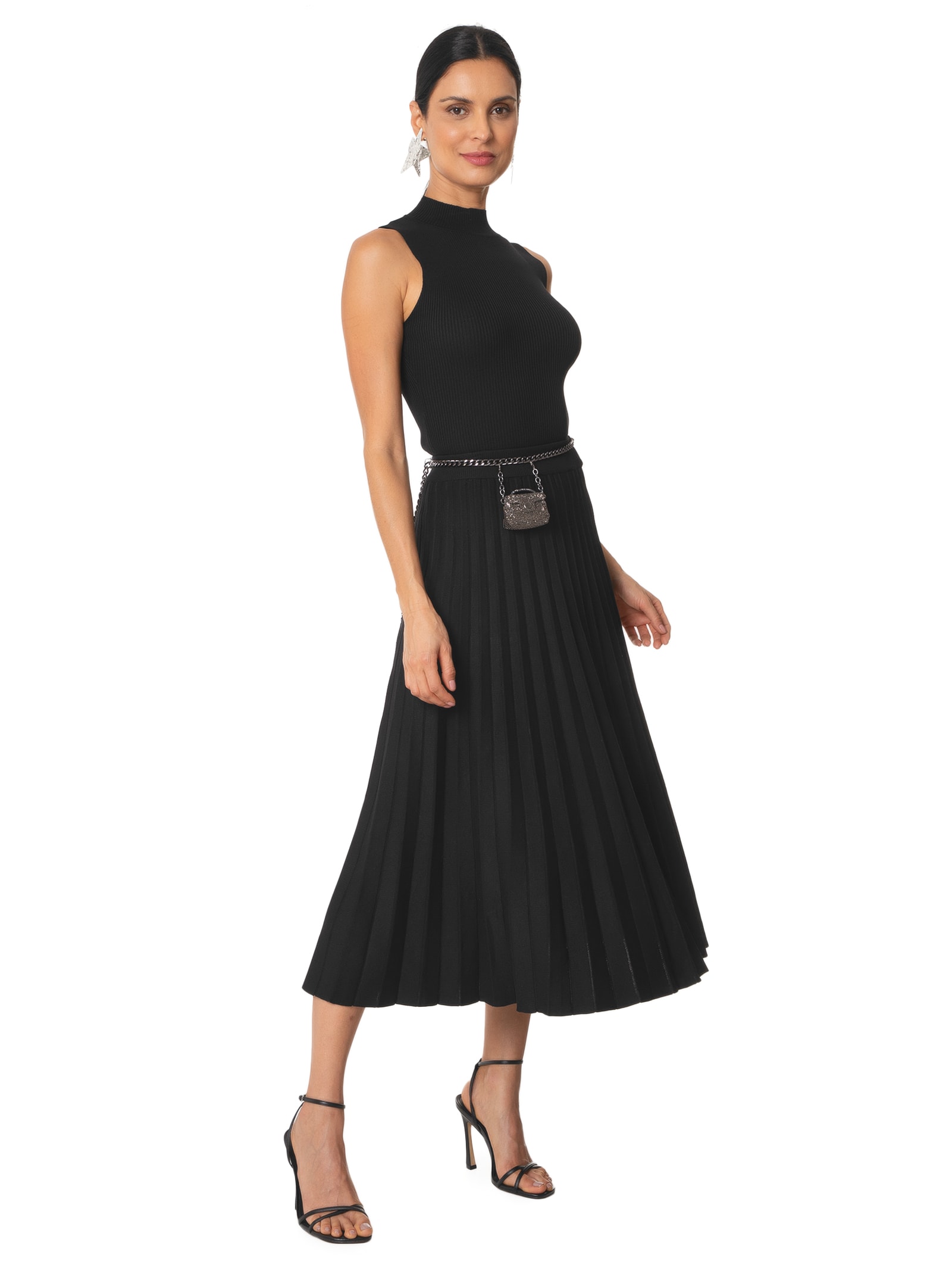 Conjunto Feminino Regata E Saia Midi Plissada Em Tricot Market