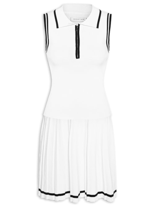 Conjunto Feminino Regata Polo E Saia Plissada – Off White