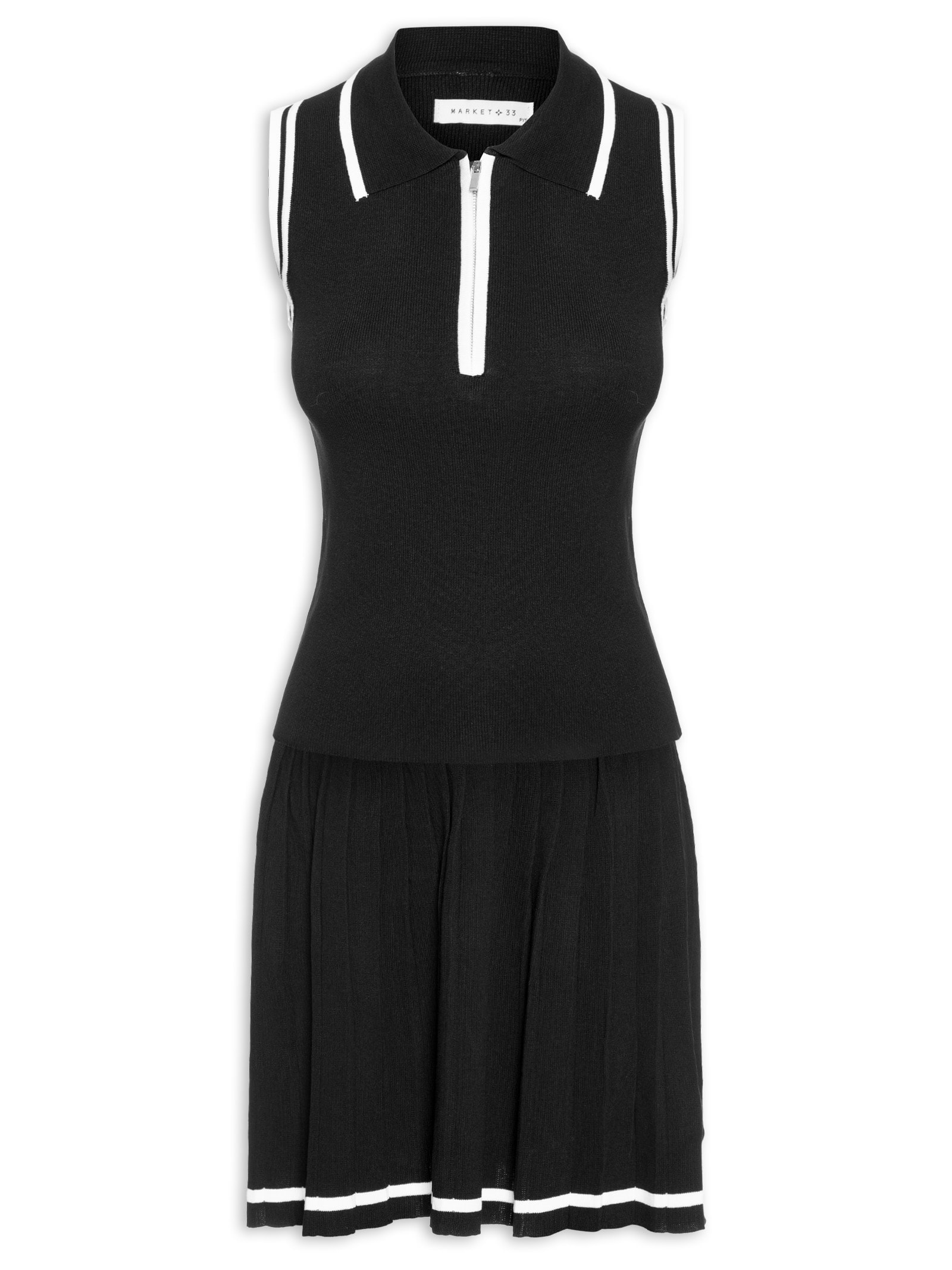 Conjunto Feminino Regata Polo E Saia Plissada Preto Market 33