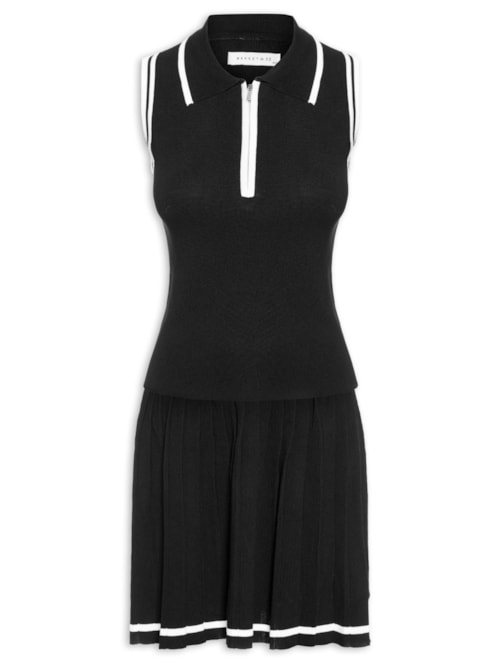 Conjunto Feminino Regata Polo E Saia Plissada – Preto