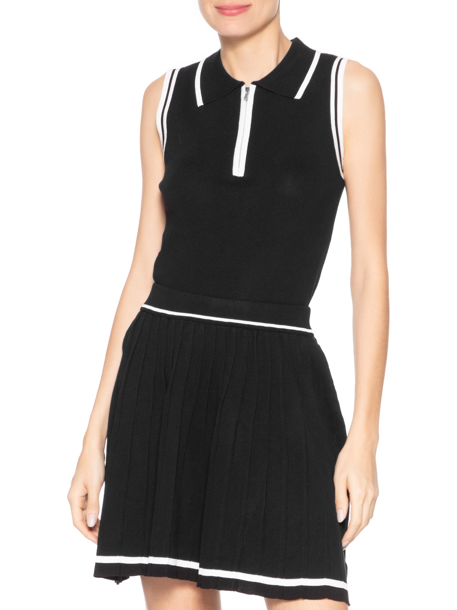 Conjunto Feminino Regata Polo E Saia Plissada Preto Market 33