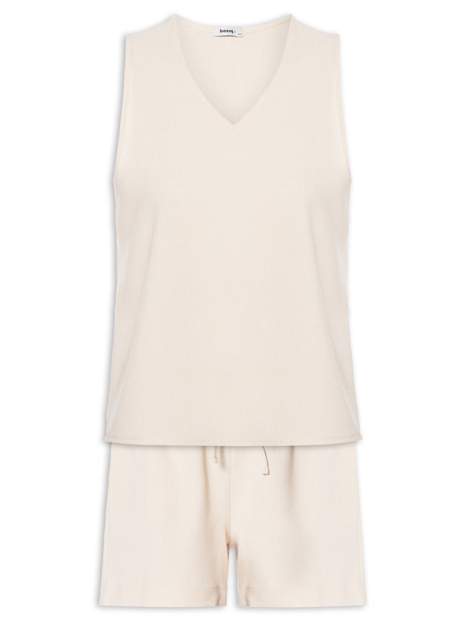 Conjunto Feminino Texturizado Blusa Com Short Bege Basiq