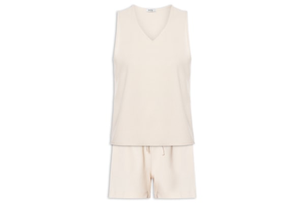 Conjunto Feminino Texturizado Blusa Com Short - Bege