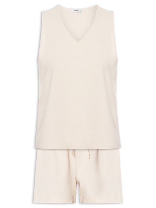 Conjunto Feminino Texturizado Blusa Com Short – Bege