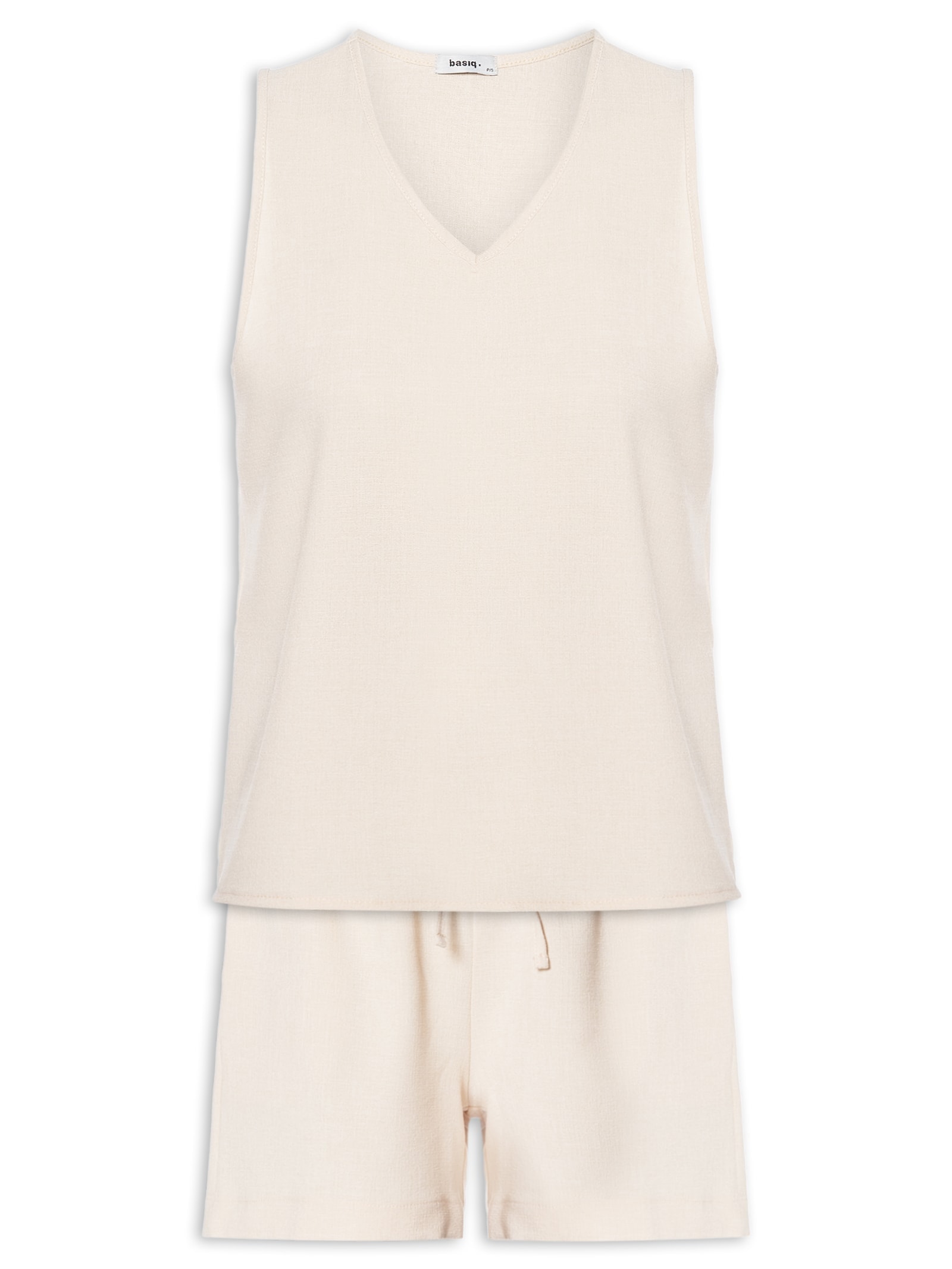 Conjunto Feminino Texturizado Blusa Com Short Bege Basiq