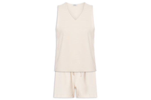 Conjunto Feminino Texturizado Blusa Com Short - Bege