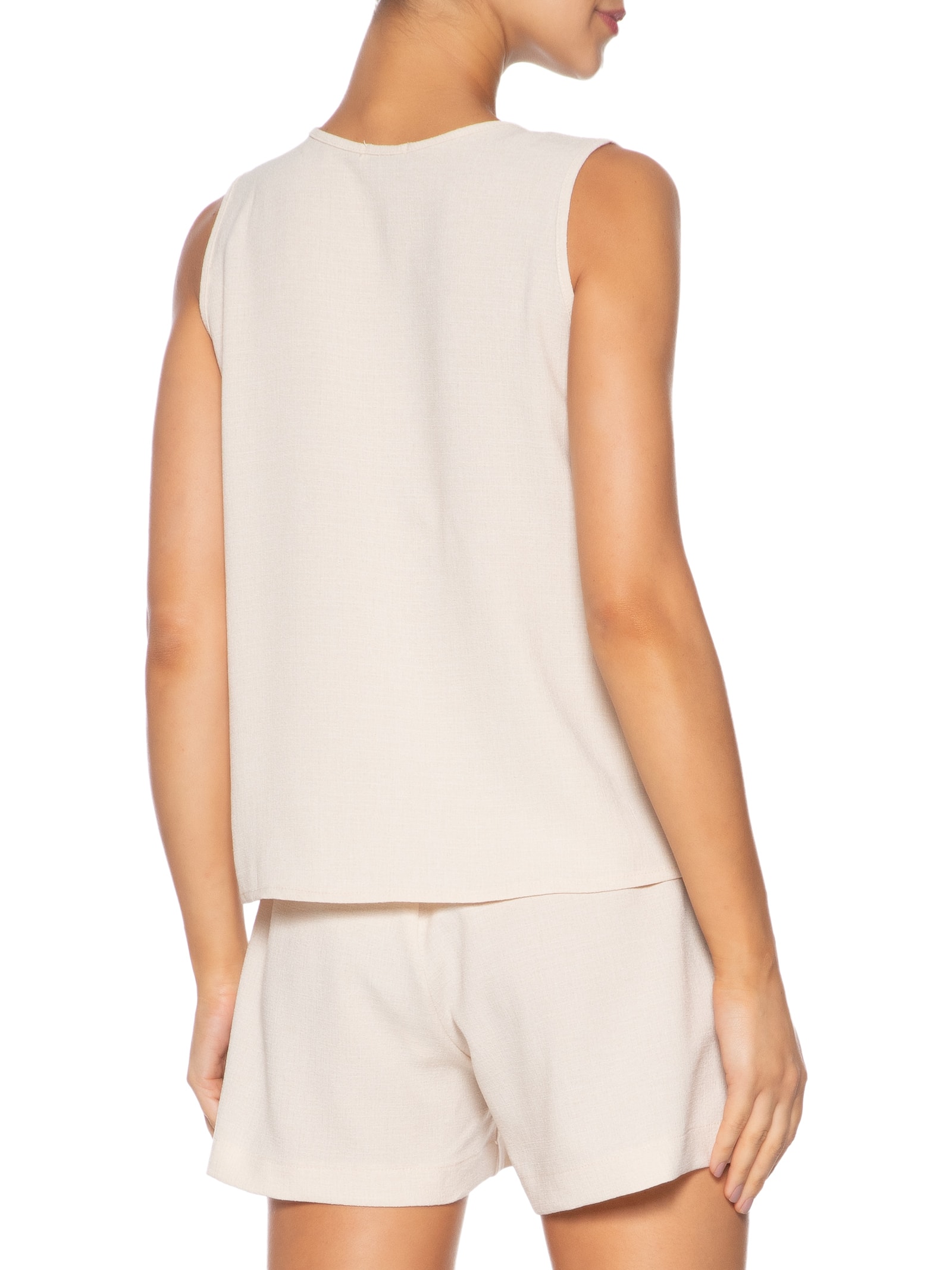 Conjunto Feminino Texturizado Blusa Com Short Bege Basiq