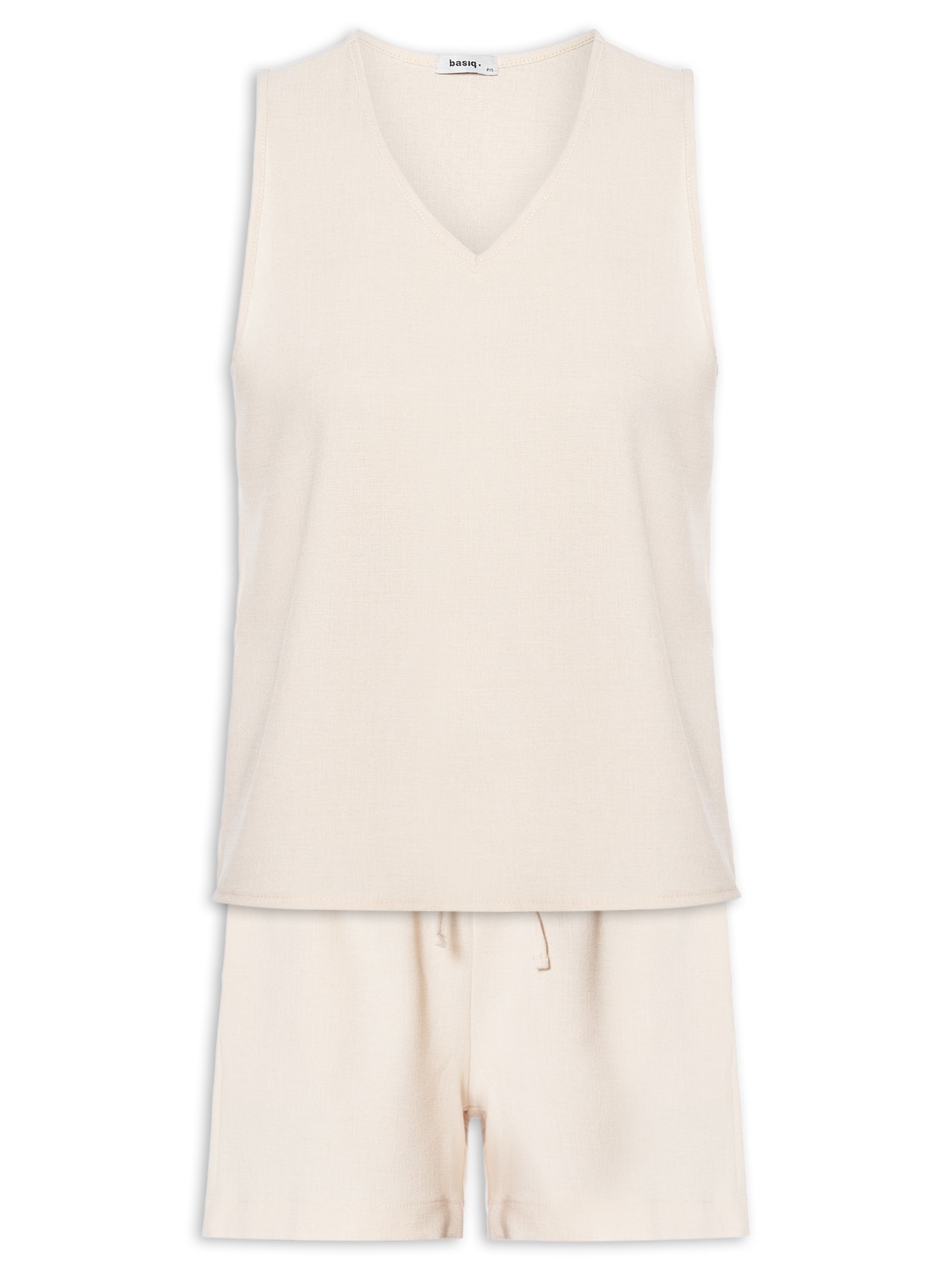 Conjunto Feminino Texturizado Blusa Com Short Bege Basiq