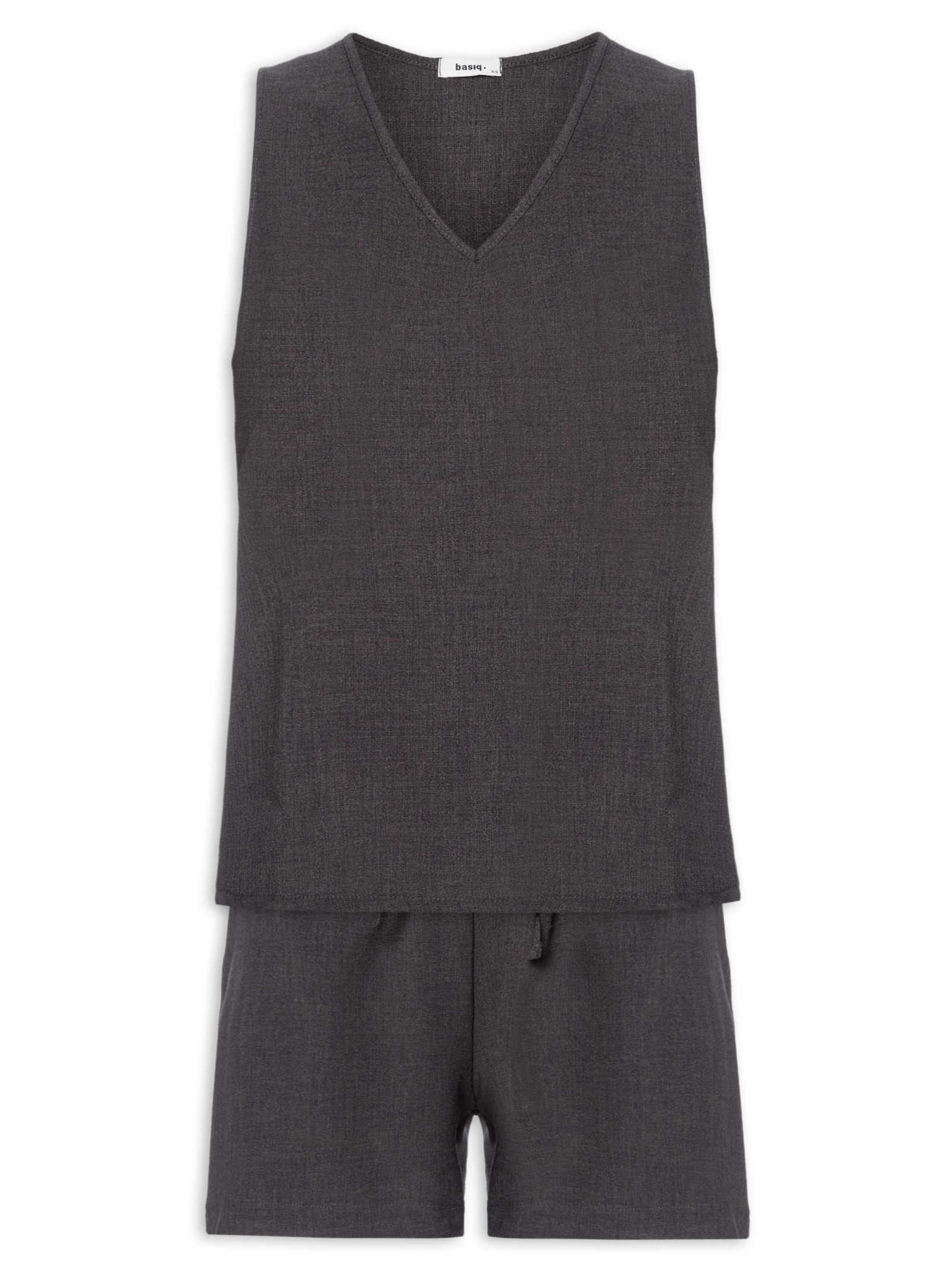 Conjunto Feminino Texturizado Blusa Com Short Cinza Basiq