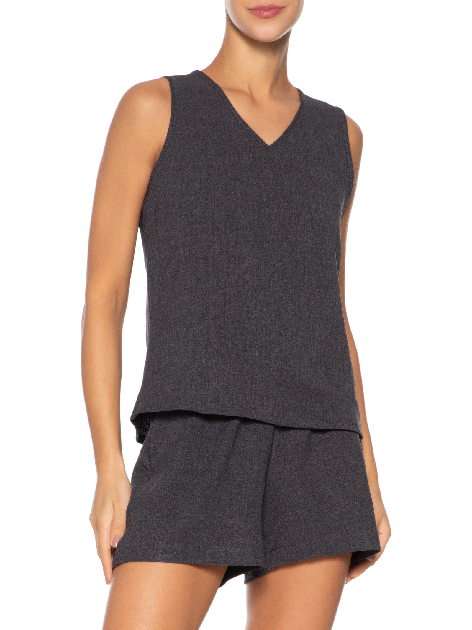 Conjunto Feminino Texturizado Blusa Com Short Cinza Basiq