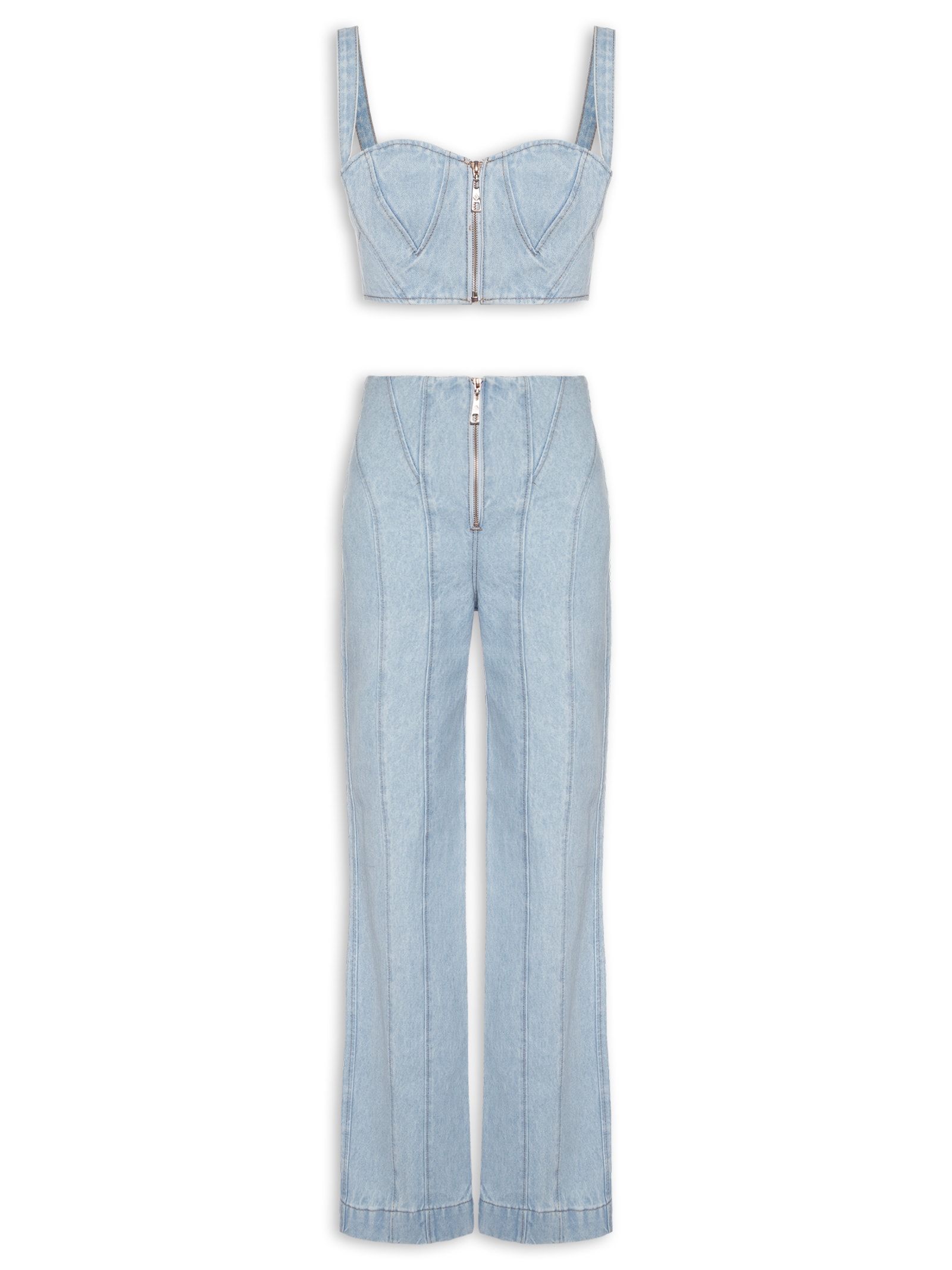 Forum Tufi Duek - Conjunto Feminino Top/Calça Jeans - Azul