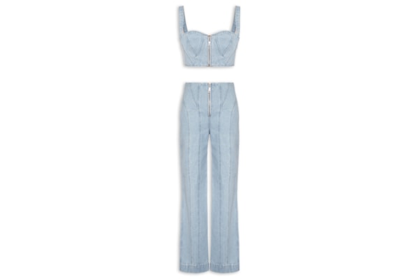 Conjunto Feminino Top/Calça Jeans - Azul