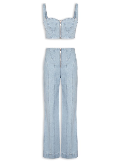 Conjunto Feminino Top/Calça Jeans – Azul