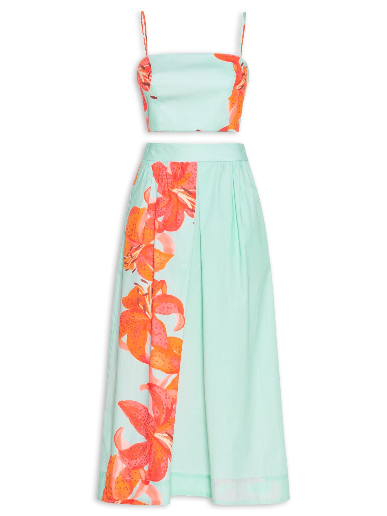 Conjunto Feminino Tricoline Estampa Lírios Azul Dress To