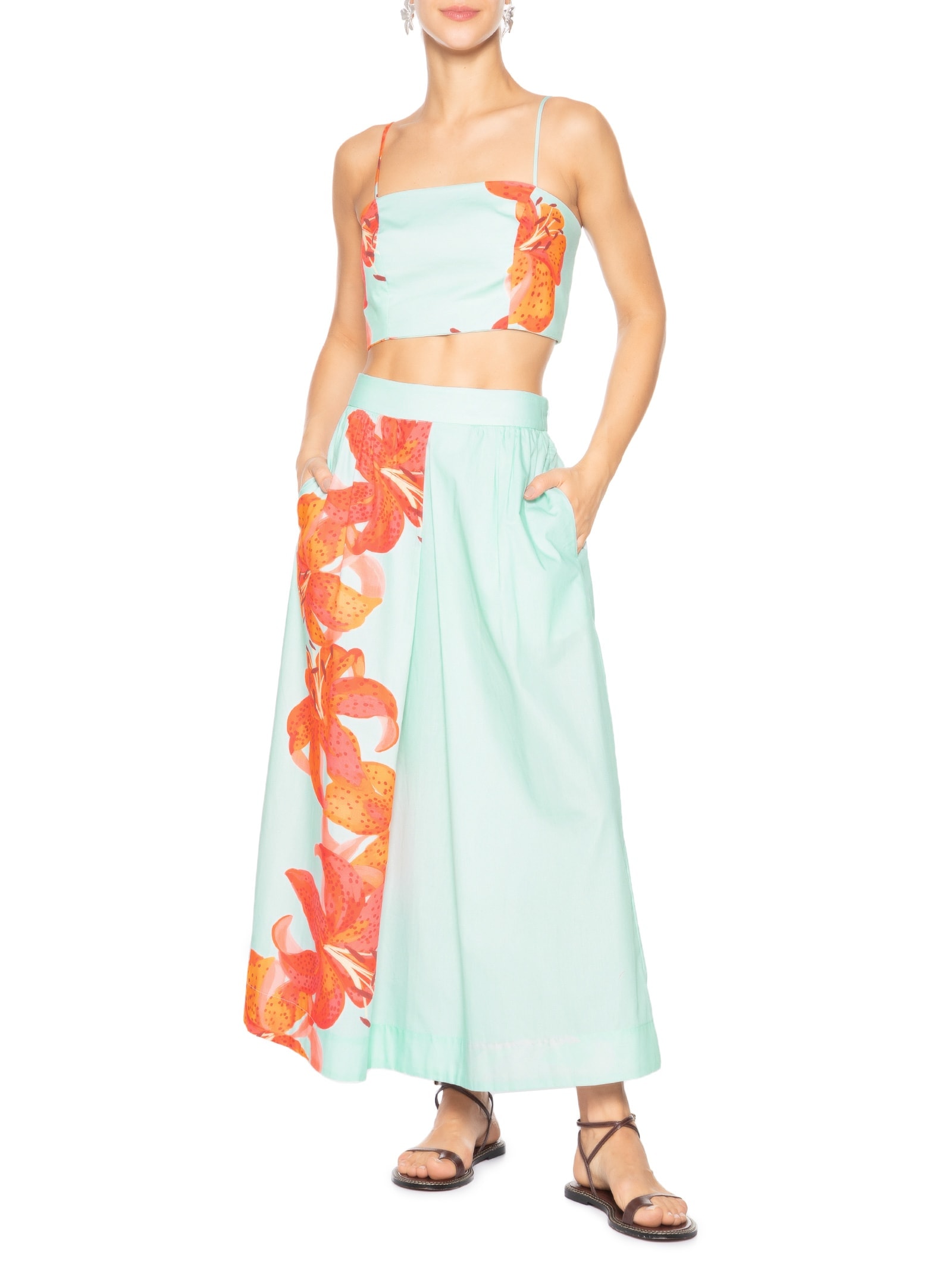 Conjunto Feminino Tricoline Estampa Lírios Azul Dress To