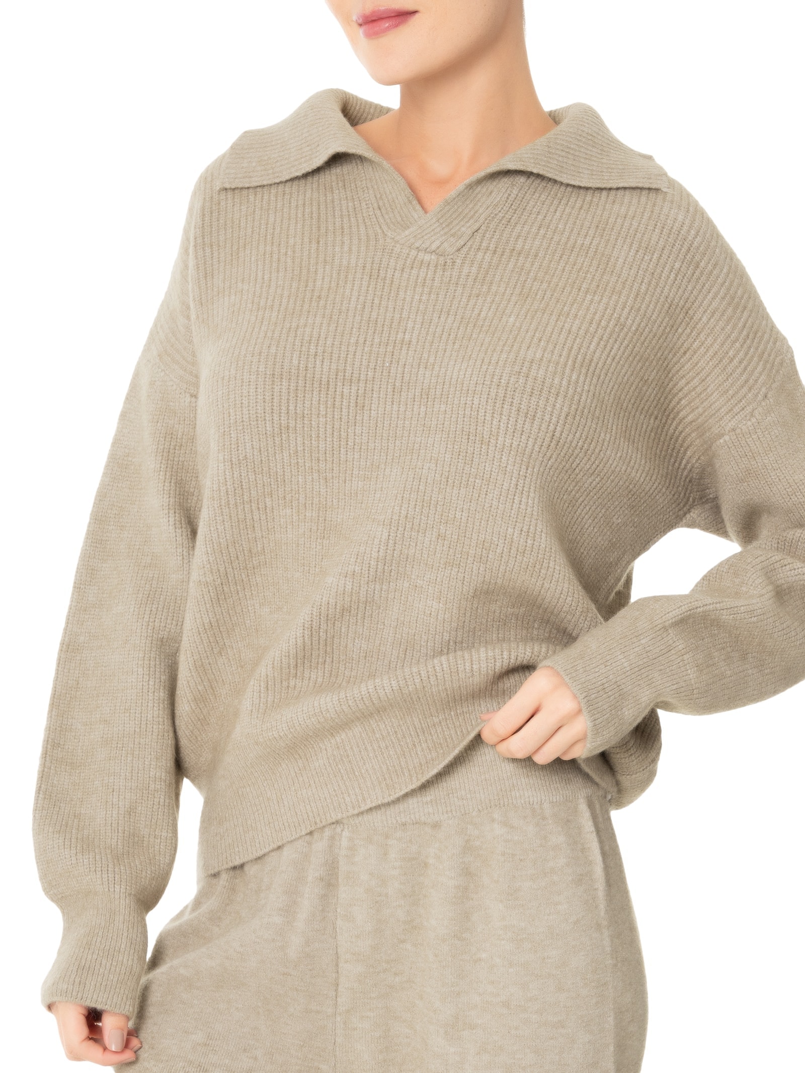 Conjunto Feminino Tricot Comfy Bege Basiq