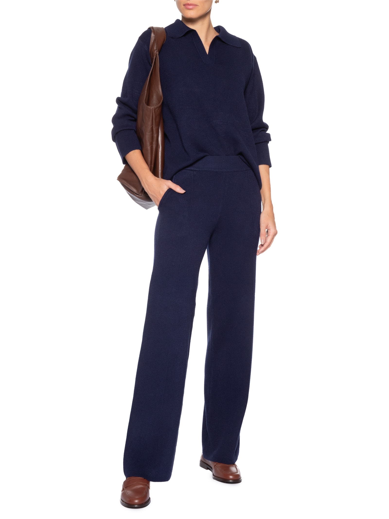 Conjunto Feminino Tricot Gola Polo – Azul Basiq