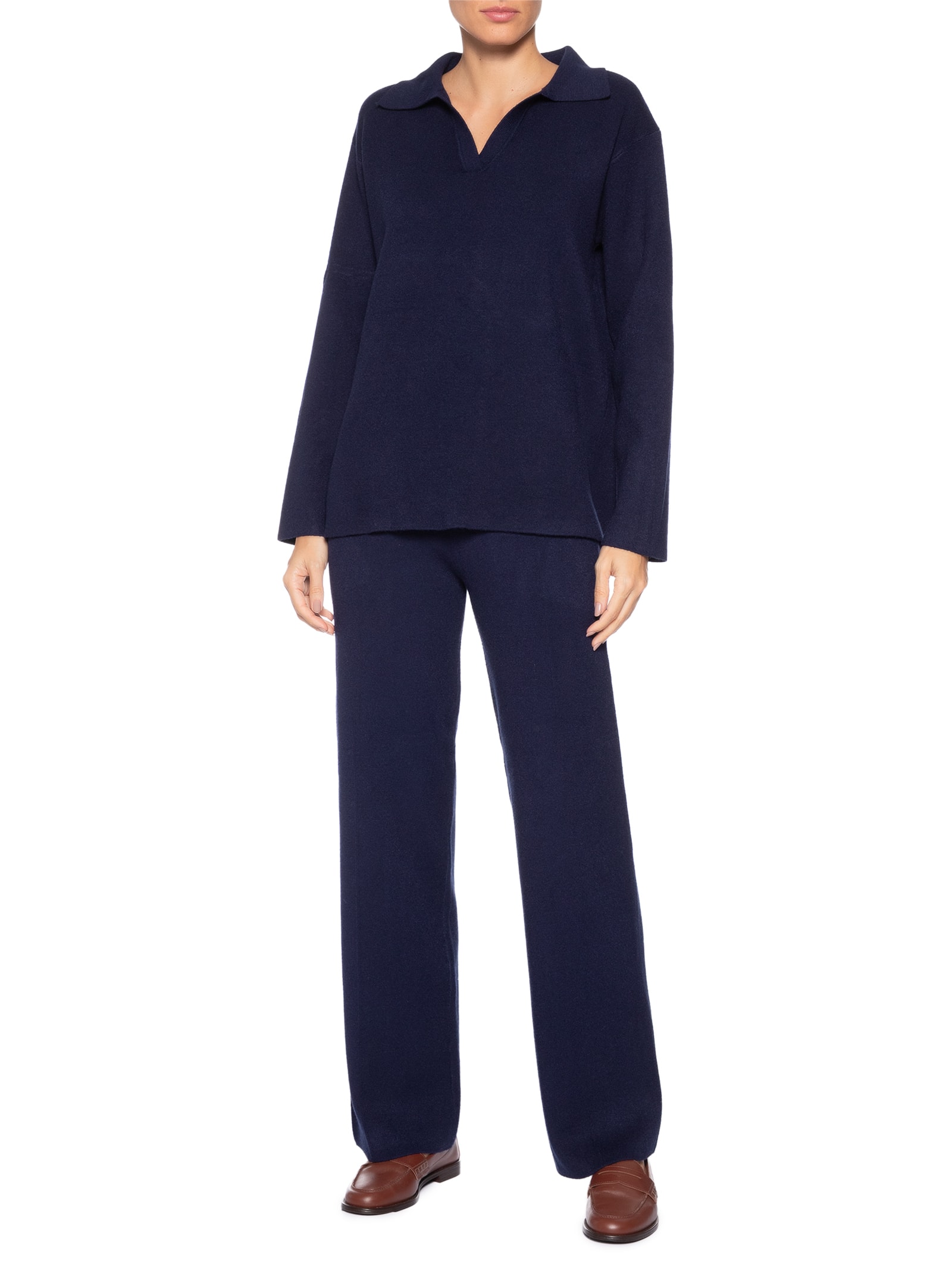Conjunto Feminino Tricot Gola Polo – Azul Basiq