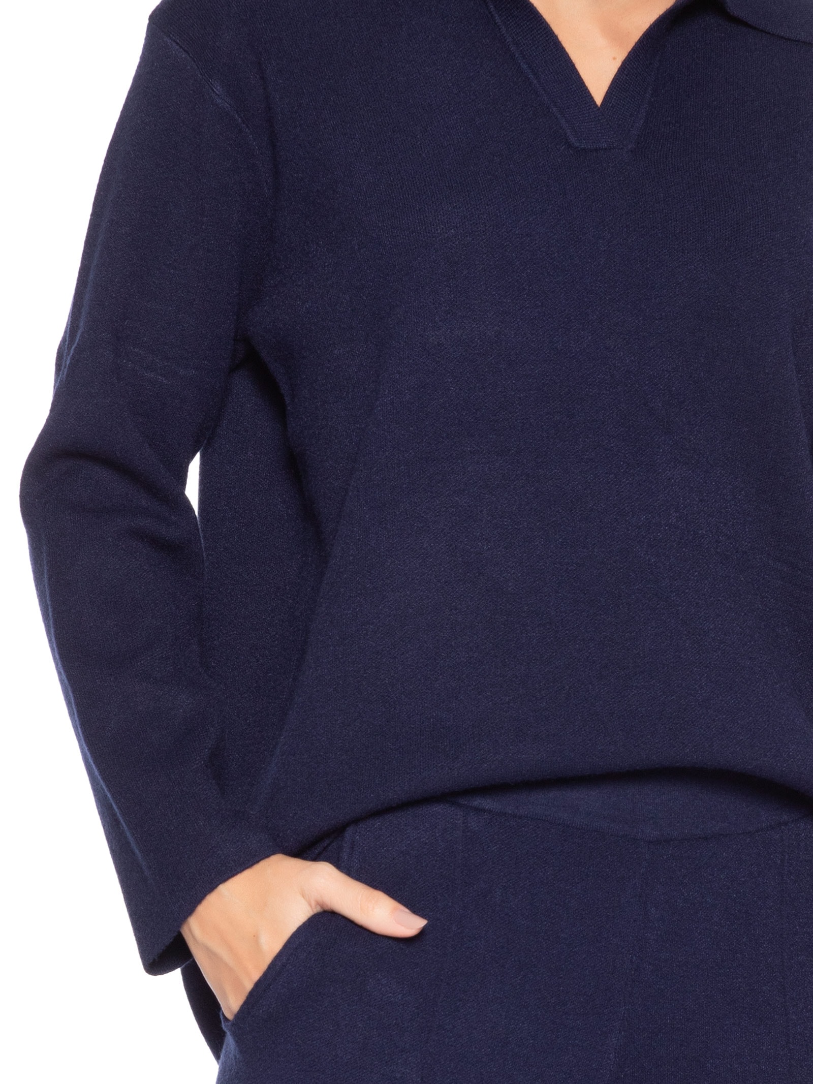 Conjunto Feminino Tricot Gola Polo – Azul Basiq