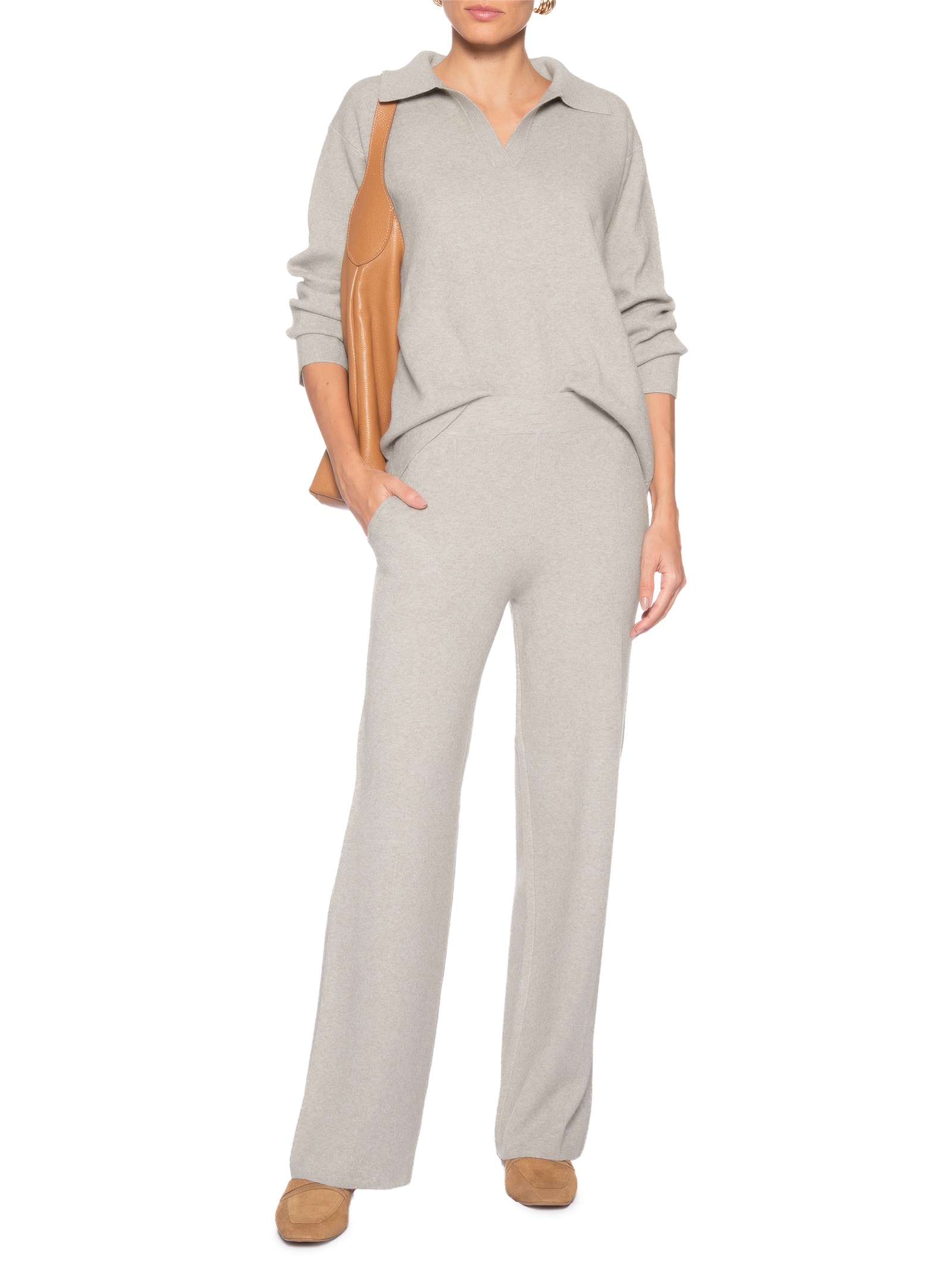 Conjunto Feminino Tricot Gola Polo – Bege Basiq