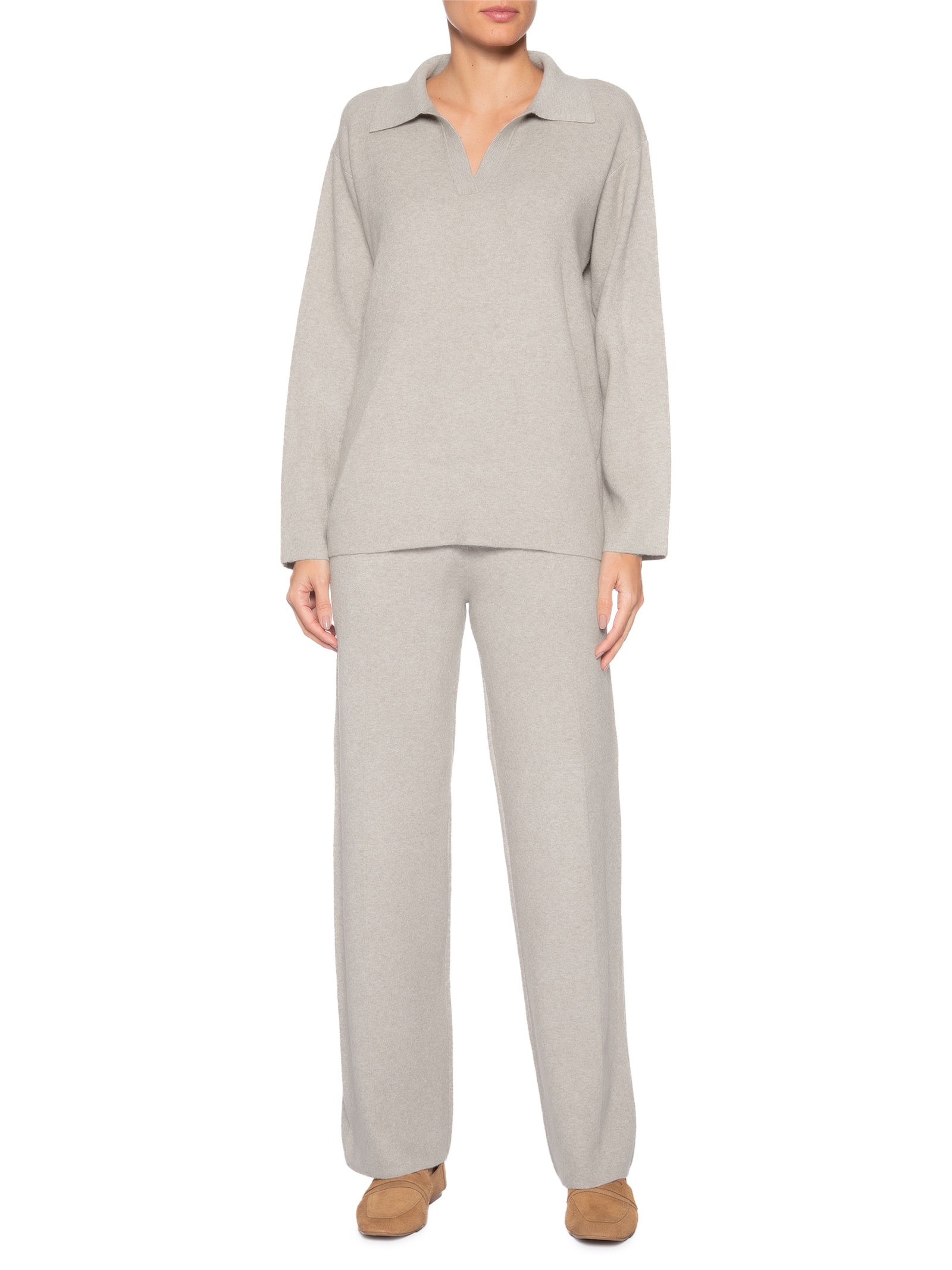 Conjunto Feminino Tricot Gola Polo – Bege Basiq